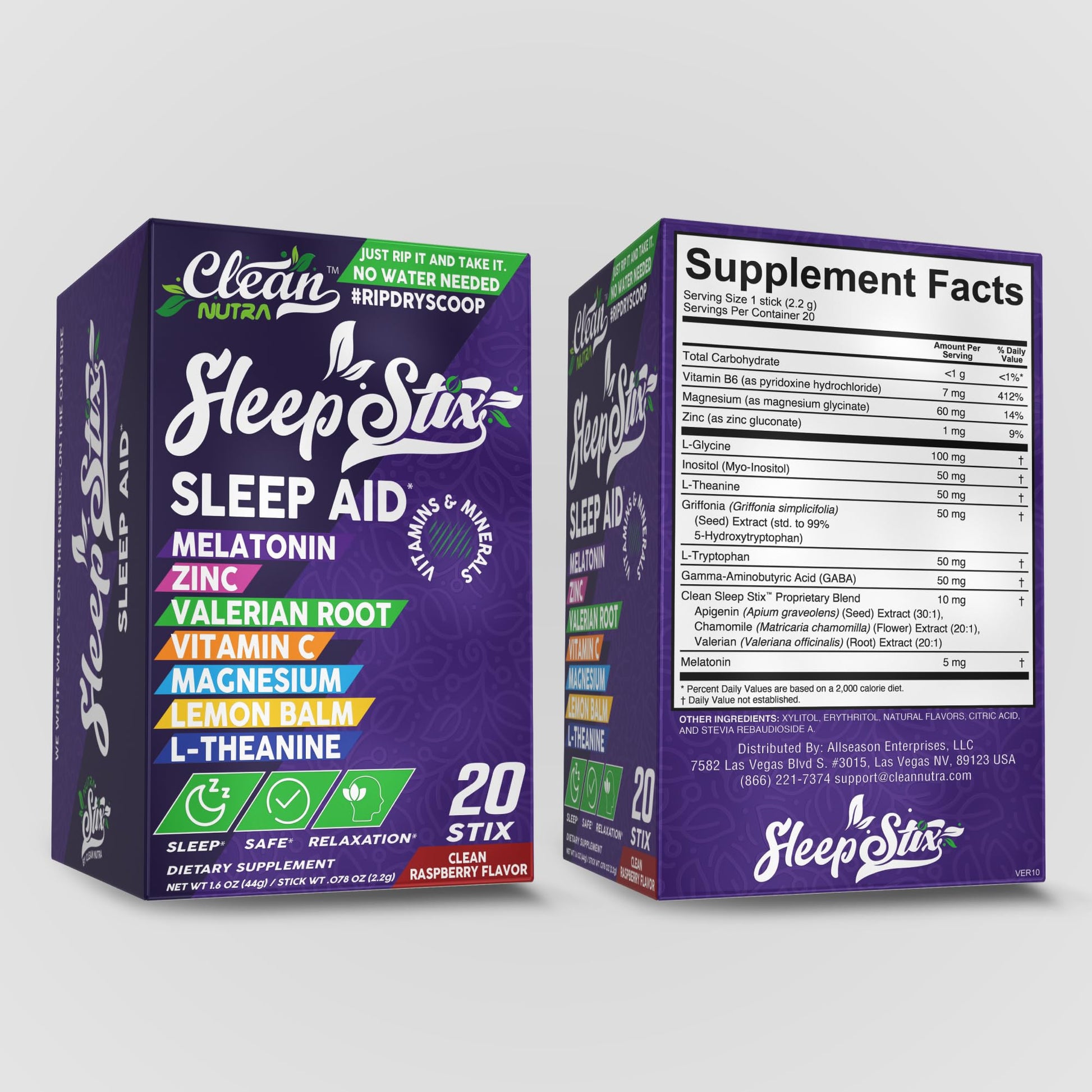 Sleep Aid Melatonin Powder Tryptophan Glycine Valerian Root Magnesium For Sleep Lemon Balm L Theanine Magnesium Glycinate Zinc Sleep Aid Myo Inositol GABACalm B6 5 HTP Stress Relief 20 Stix Clean Nutraceuticals buy supplements canada