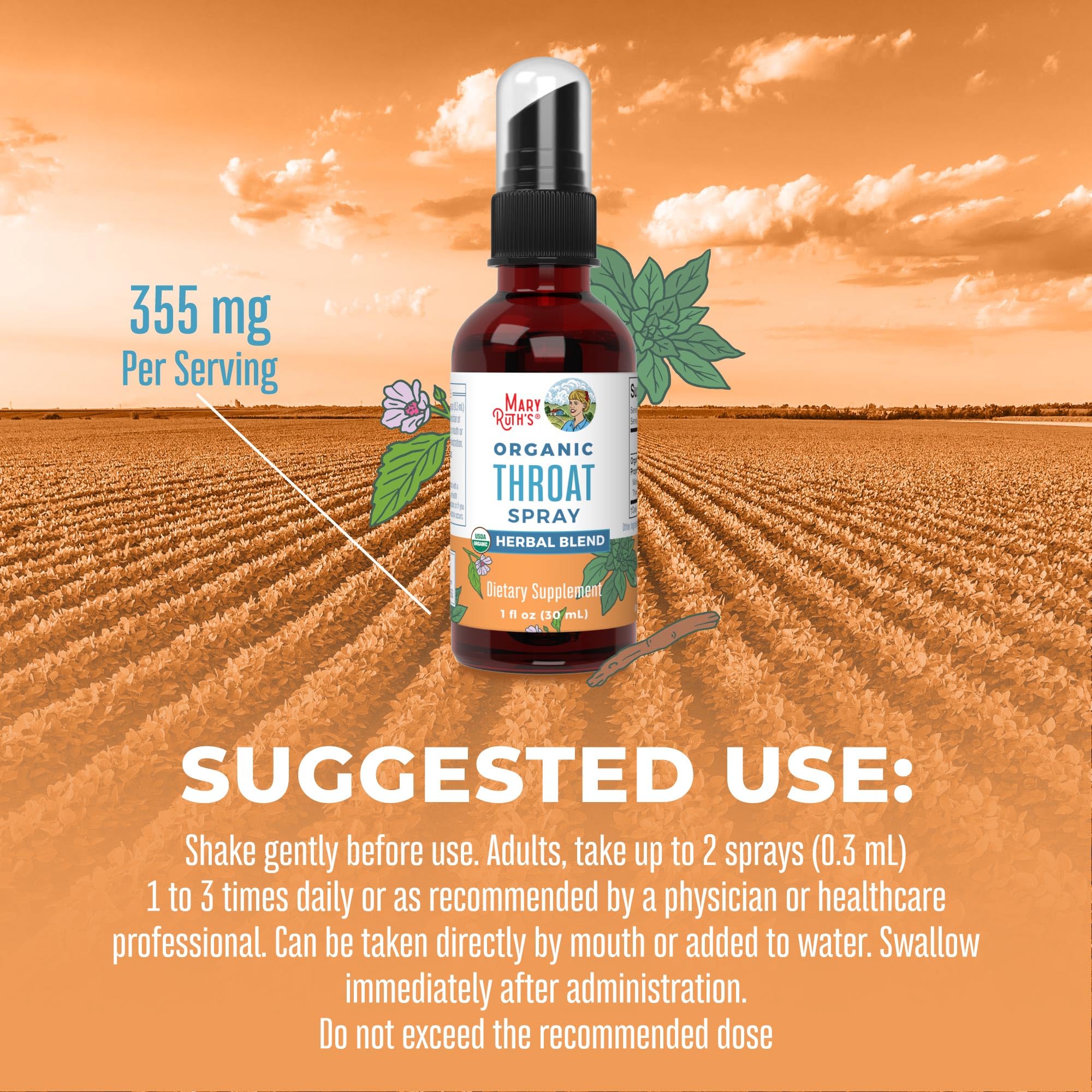 MaryRuth Organics USDA Organic Throat Spray with Mullein Leaf | Marshmallow Root & Licorice Root & Thyme Leaf | 4 Herbal Blend | Non-GMO | Vegan | Gluten Free | 1 Fl Oz | Up to 100 Servings MARYRUTH'S buy supplements canada