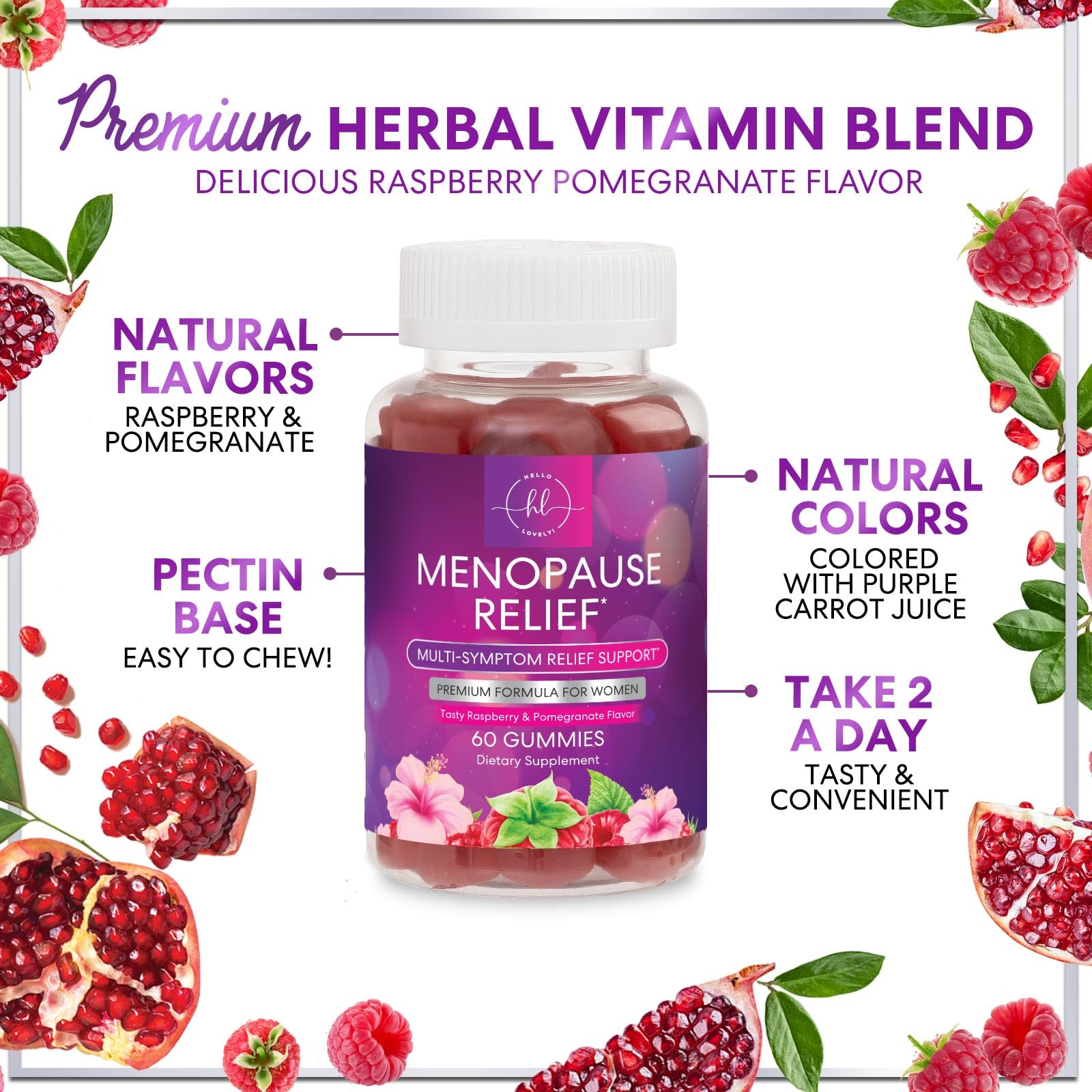 Menopause Supplements for Women - Complete Natural Mild Hot Flashes & Night Sweats Support, Multi Benefit Menopause Relief Gummy, Support for Balance & Energy, Gluten-Free & Non-GMO - 60 Gummies Hello Lovely! buy supplements canada