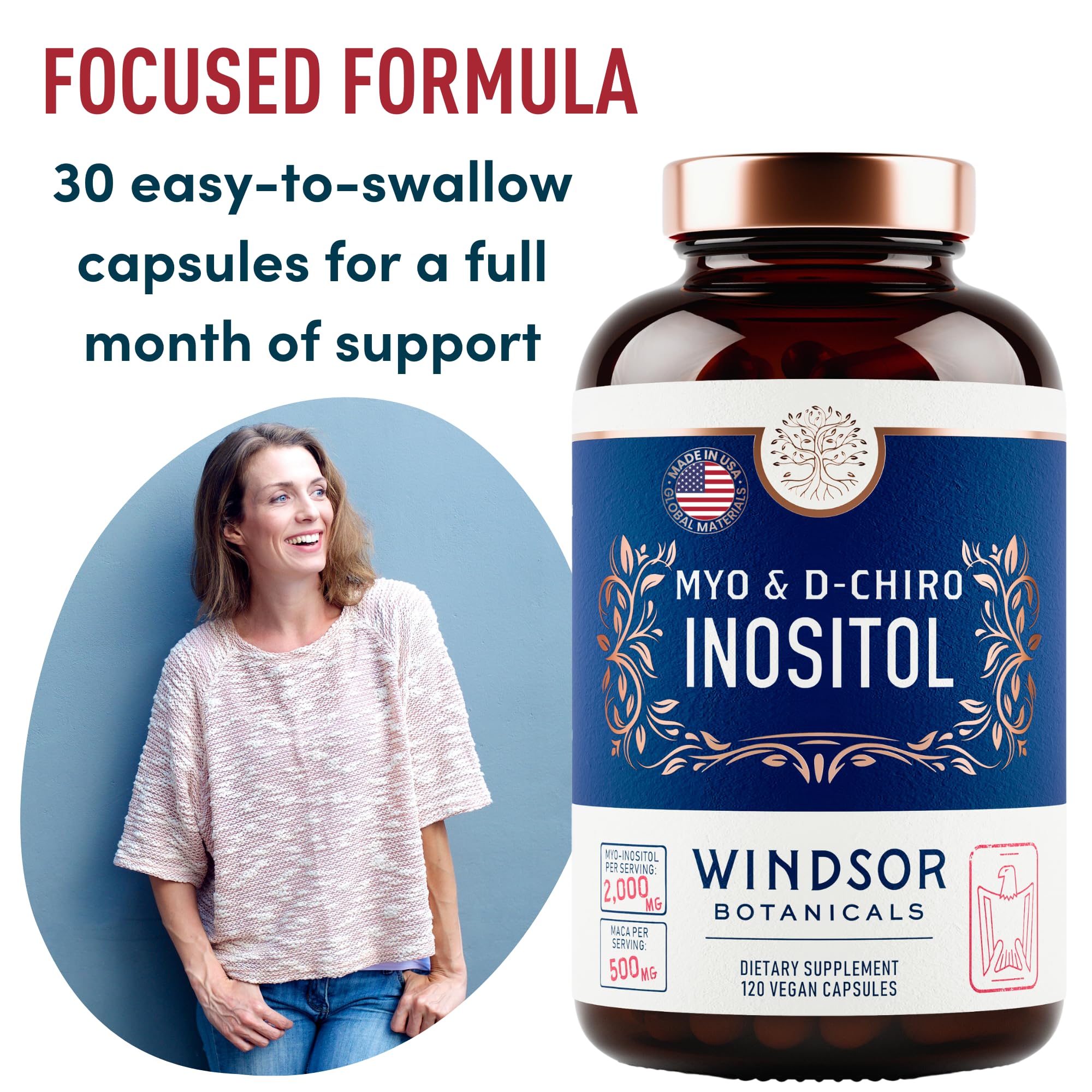 Myo-Inositol & D-Chiro Inositol 40:1 Ratio 2,000 mg - PCOS Supplements with Maca Root & Ashwagandha - Ovarian Health Support Vitamins - Hormone & Fertility Supplements for Women - 120 Vegan Caps WINDSOR BOTANICALS buy supplements canada