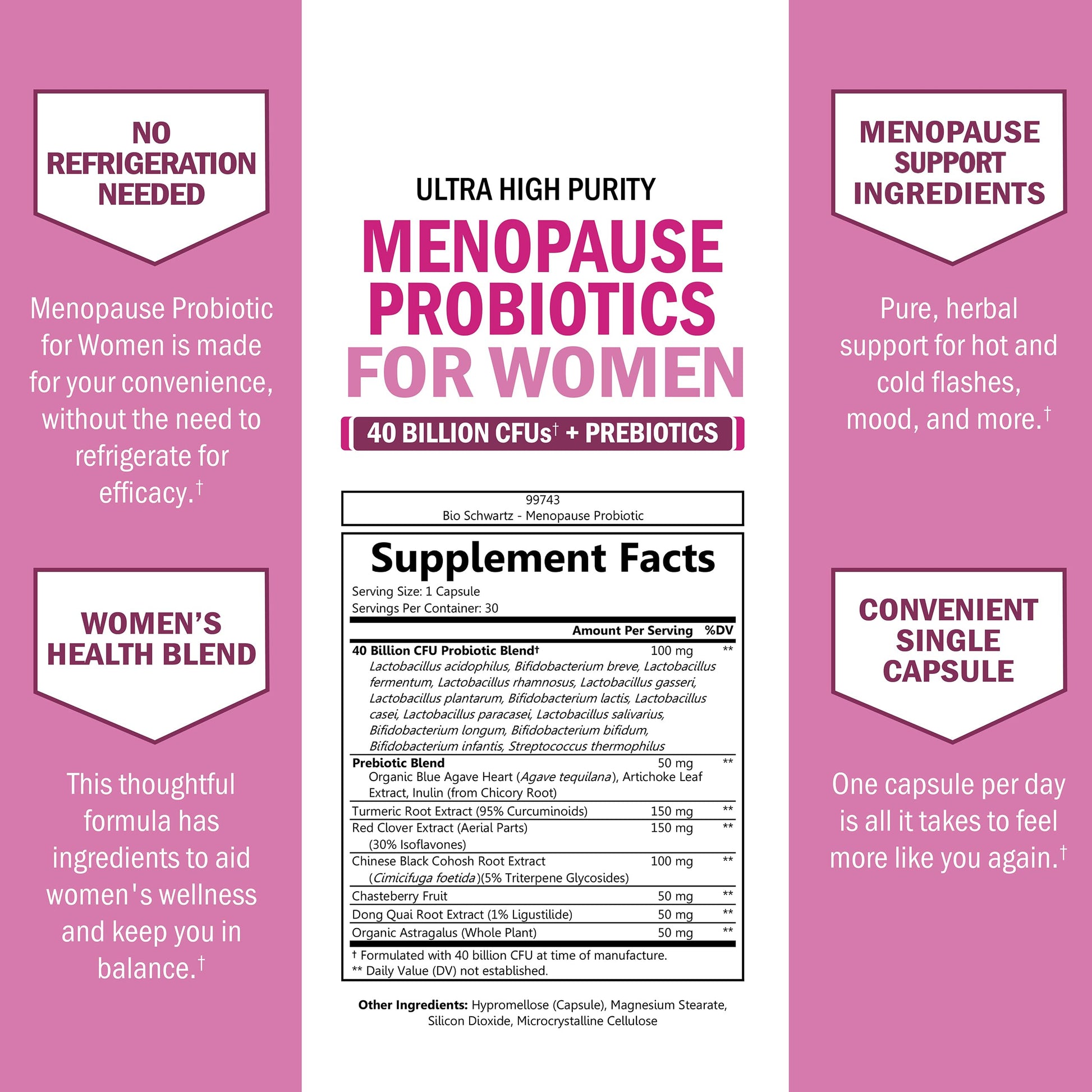 Menopause Supplements for Women - 40 Billion CFU Menopause Probiotics for Women - Support for Hot Flashes Night Sweats Mood Swings and Balance - Non-GMO, 30 Easy-Swallow Capsules, 30 Servings BioSchwartz buy supplements canada