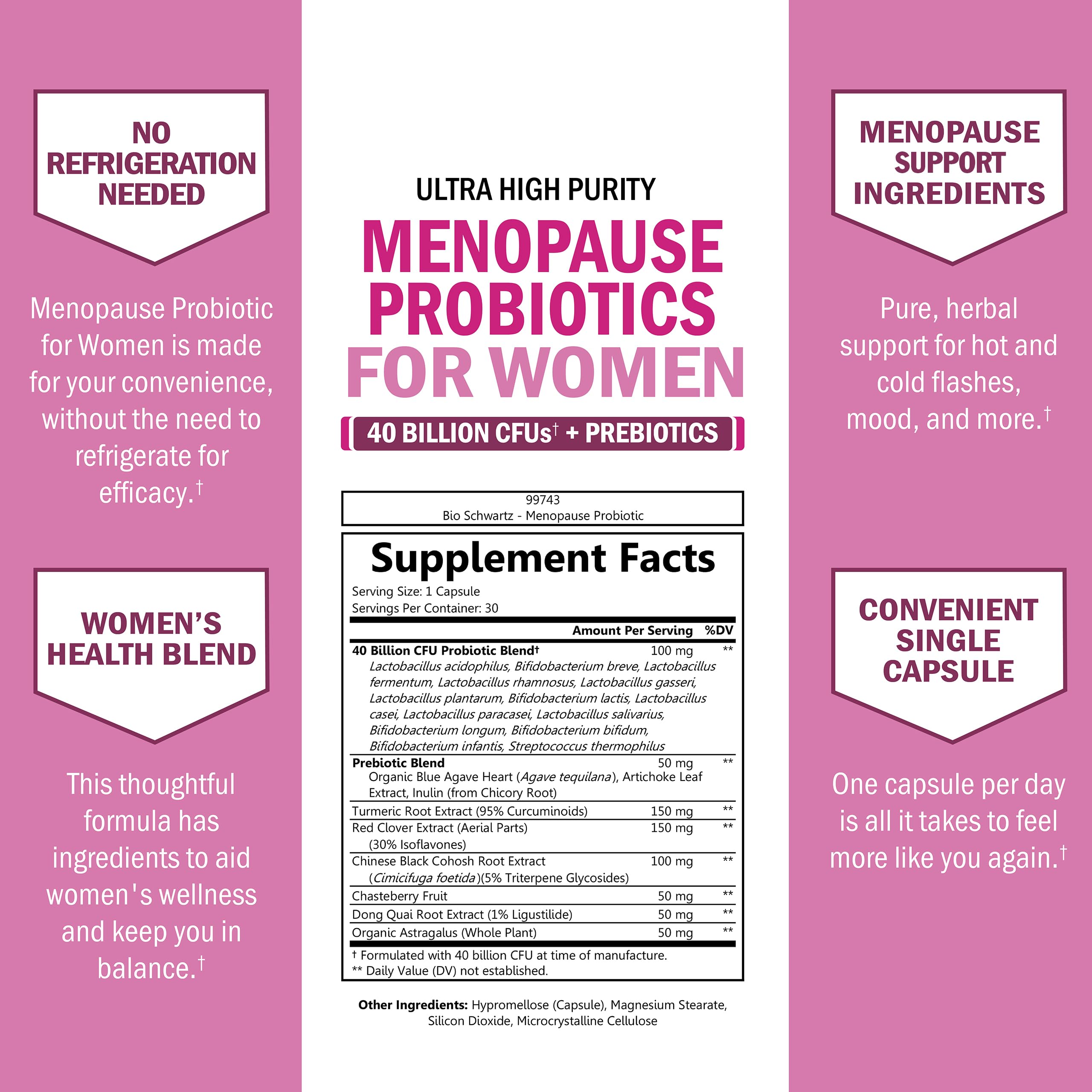 Menopause Supplements for Women - 40 Billion CFU Menopause Probiotics for Women - Support for Hot Flashes Night Sweats Mood Swings and Balance - Non-GMO, 30 Easy-Swallow Capsules, 30 Servings BioSchwartz buy supplements canada
