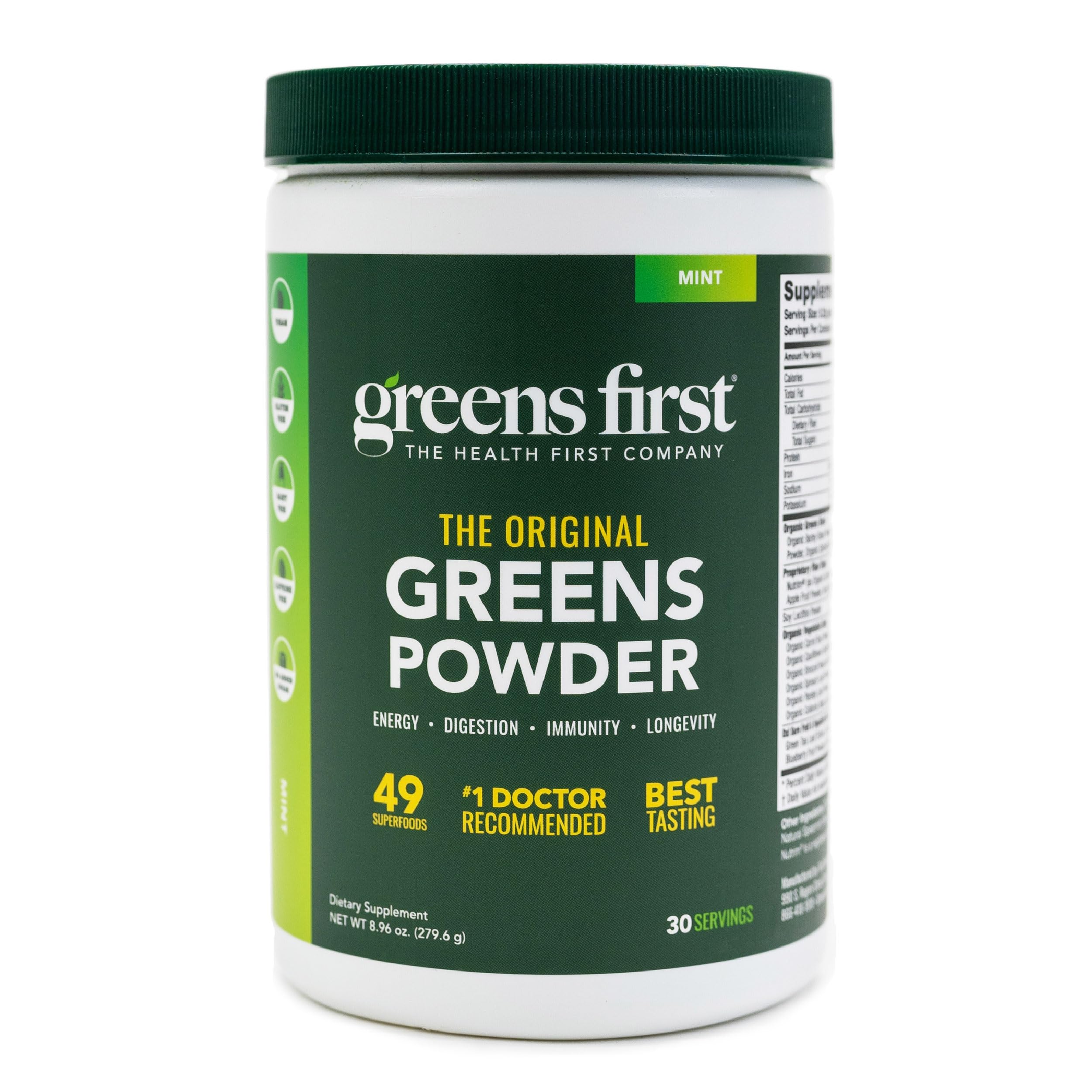 Greens First Original Greens Powder - 49 Superfoods - Organic Fruits & Veggies - Prebiotics, Probiotics & Digestive Enzymes - Antioxidant Smoothie - Dairy Free, Vegan & Non-GMO (Mint, 30 Servings) Greens First buy supplements canada