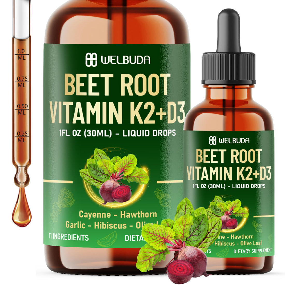 11in1 Beet Root Liquid Supplement - for Support Immune, Energy - with Vitamin D3, Vitamin K2, Hawthorn Berry, Cayenne Pepper, Garlic, Hibiscus, Olive, Red Spinach, Green Tea - 1 FL Oz - 30 Servings WELBUDA buy supplements canada