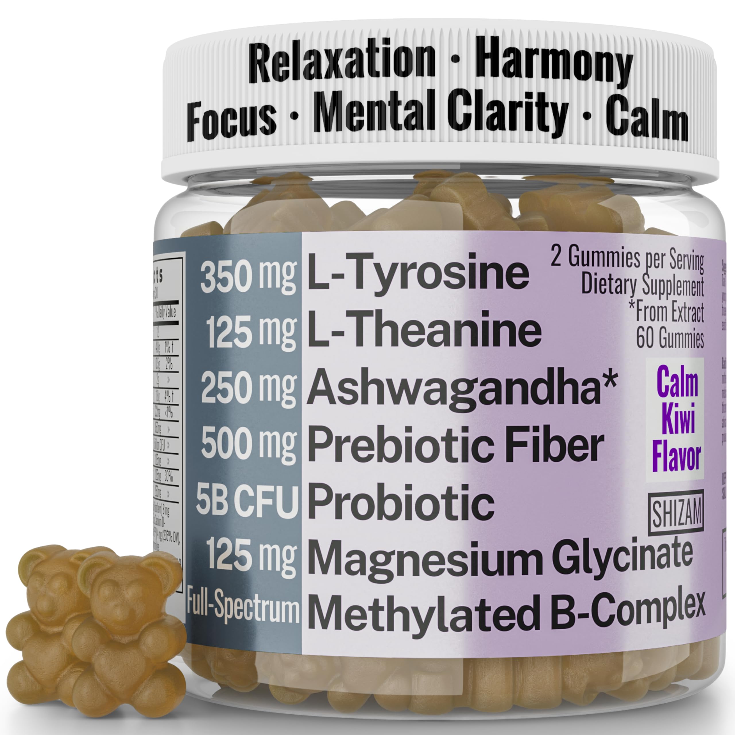 L-Tyrosine L-Theanine Methylated Vitamin B Complex Magnesium Glycinate Probiotic Fiber for Kids Adults Men Women w. Chicory Root Inulin 5-MTHF B12 P5P B6 B9 B5 B3 Powder Capsule Pill Supplement Alt SHIZAM buy supplements canada