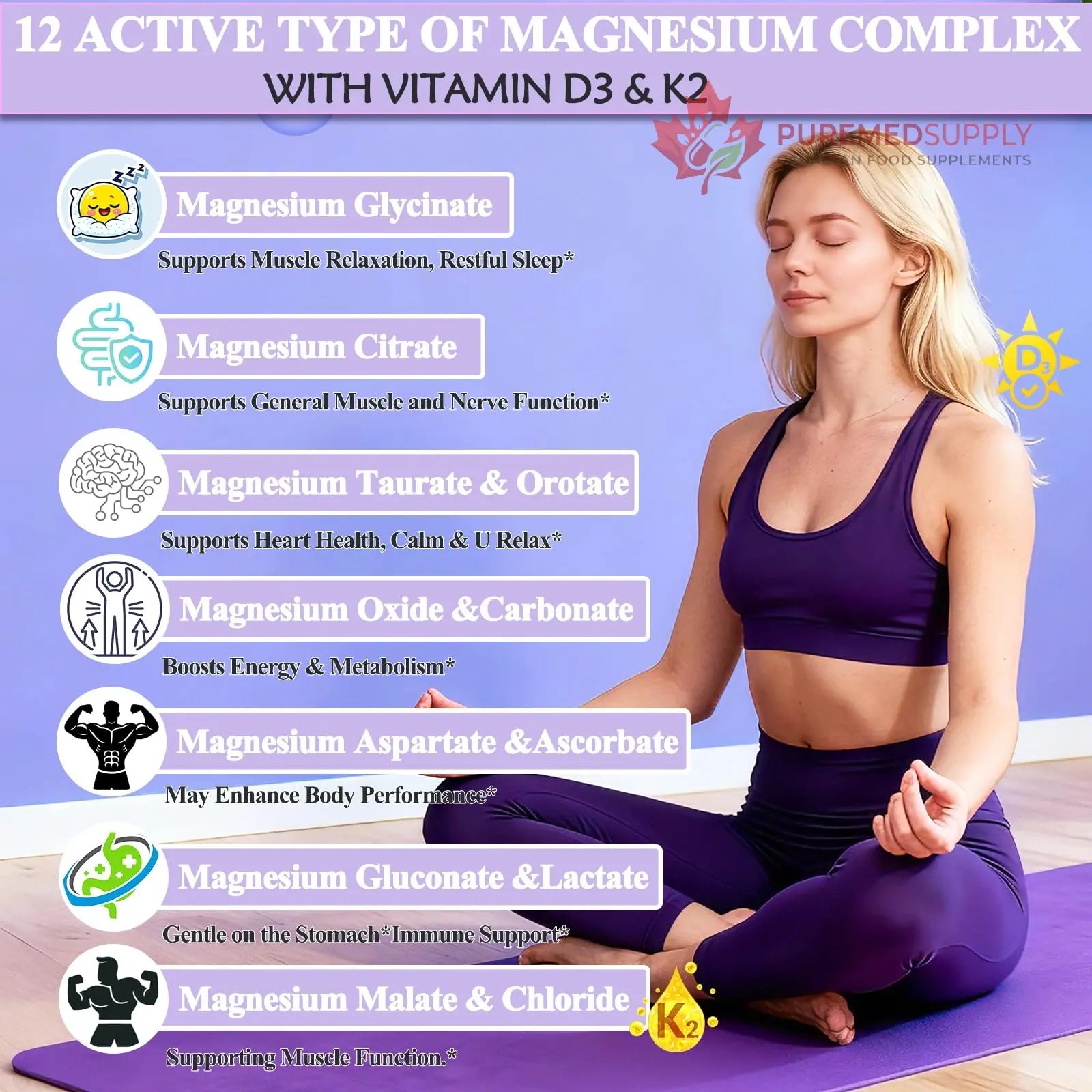 Magnesium 12 in 1 Complex 1000mg Supplement for Women & Men, High Absorption Liquid Magnesium W/Glycinate Citrate Malate Taurate Oxide Aspartate Orotate, Calm Magnesium for Sleep Muscle Heart Support GLOVVUUP buy supplements canada