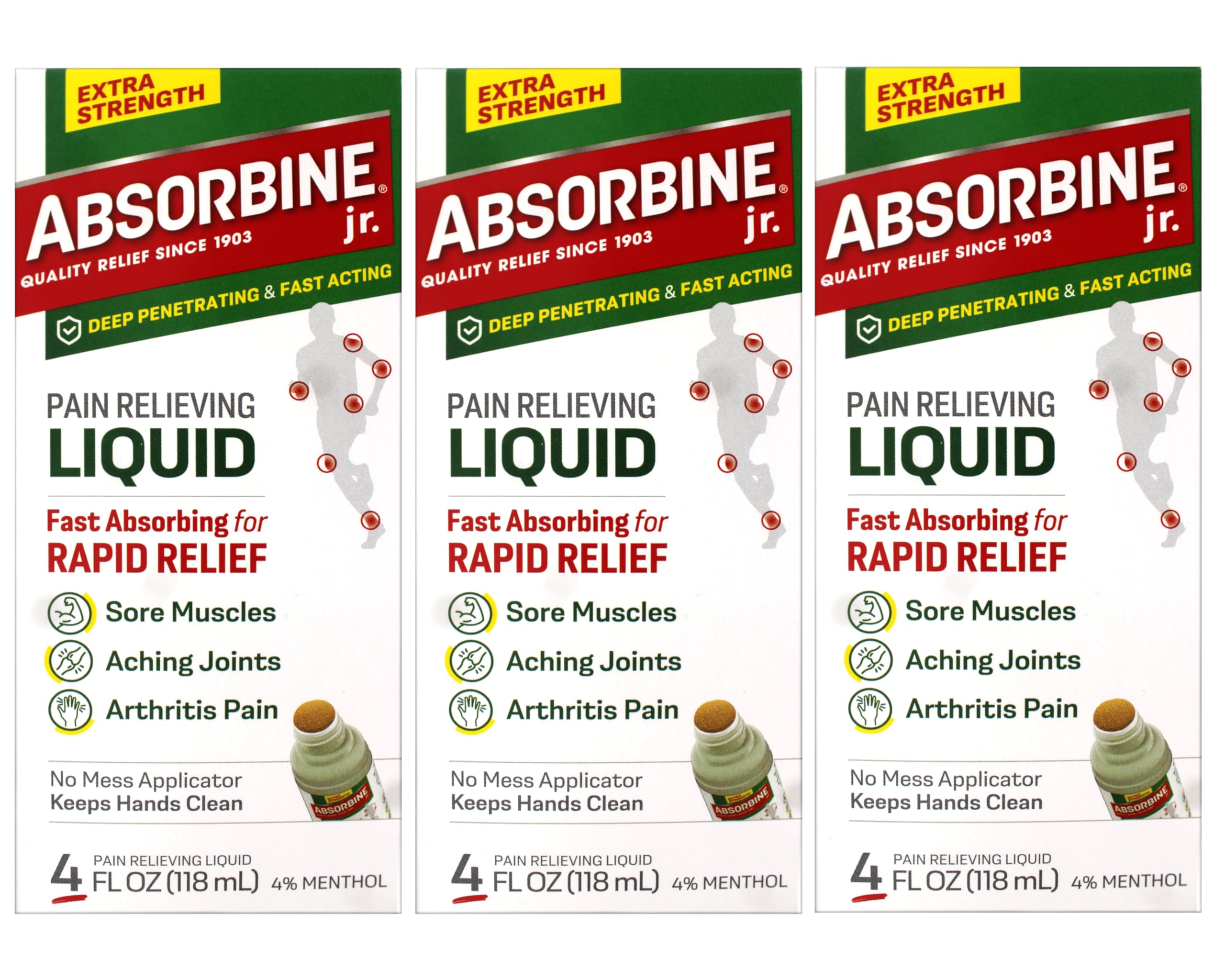ABSORBINE JR. Extra Strength Pain Relieving Liquid, for Muscle, Joints, Arthritis Pain, with No-Mess Applicator, 4 Oz (Pack of 3) ABSORBINE JR. buy supplements canada