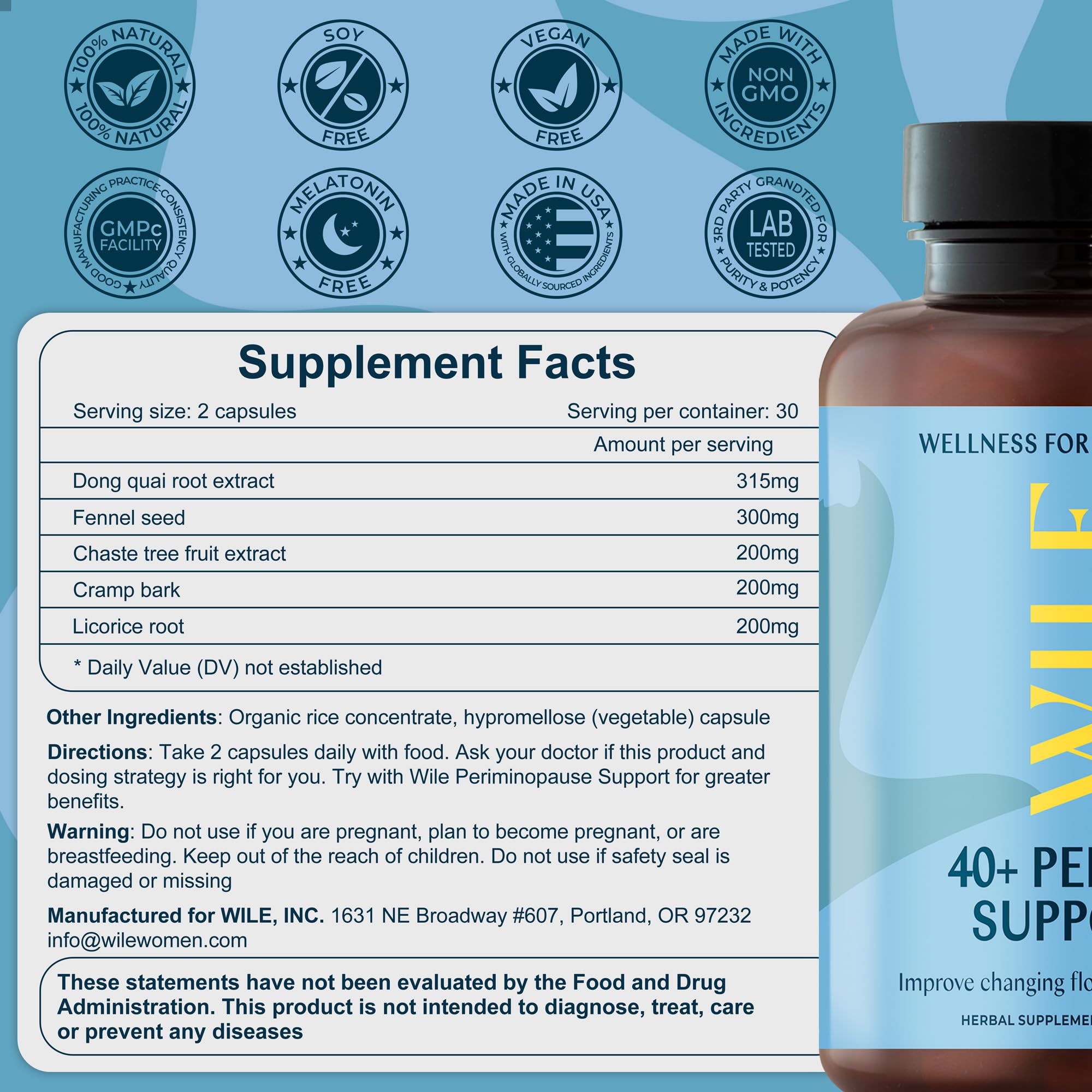 WILE Menopause and Perimenopause Supplements for Women - Menstrual Cramp, PMS and Heavy Period Relief with Dong Quai - Premenopausal Support for Hormone Balance & Improved Mood, Vegan, 30 Servings WILE buy supplements canada