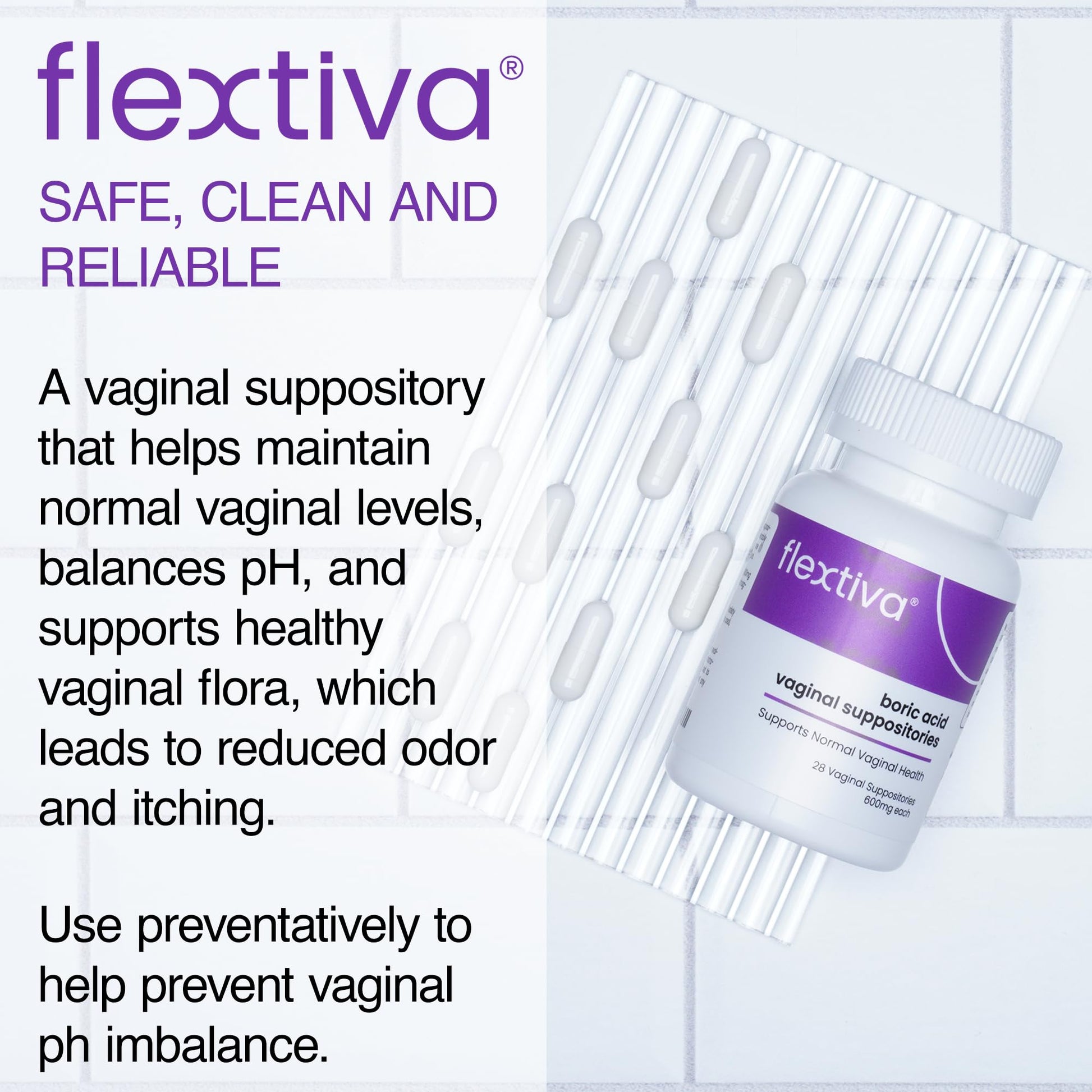 Flextiva Boric Acid Vaginal Suppositories - Boric Acid Pills for Women - Vaginal Health pH Balance for Women Flextiva buy supplements canada
