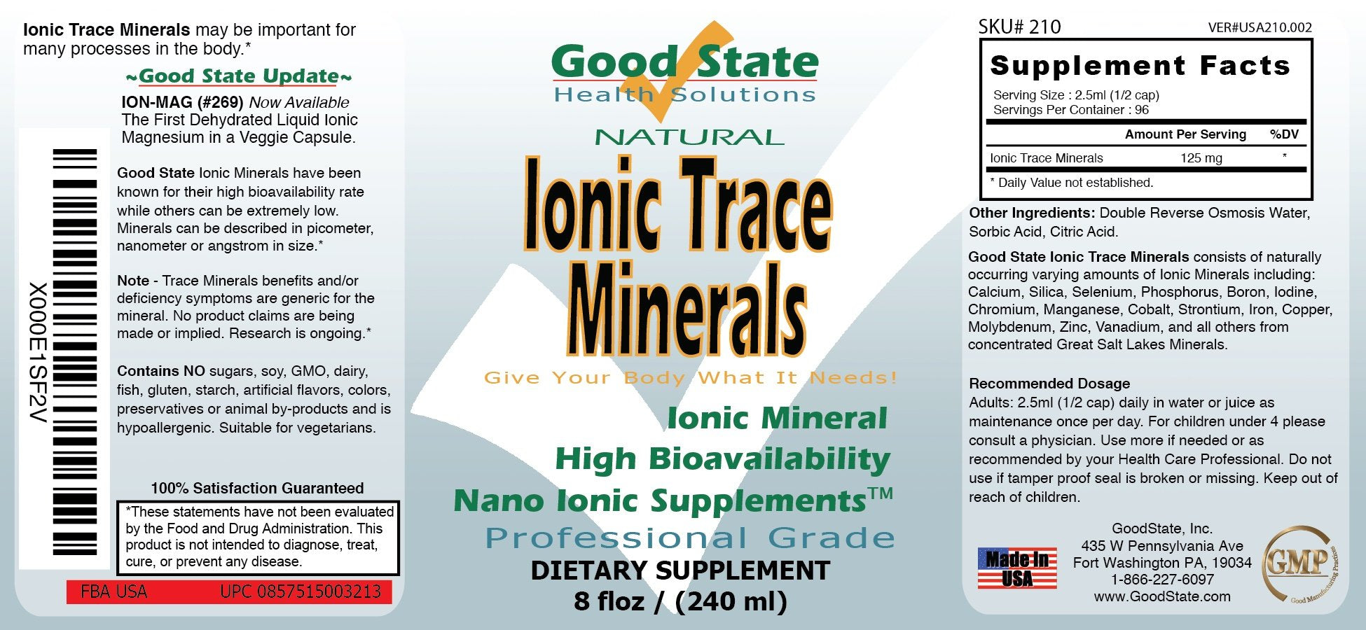 Good State Liquid Ionic Trace Minerals (96 servings at 125 mg - 8 fl oz) Good State buy supplements canada