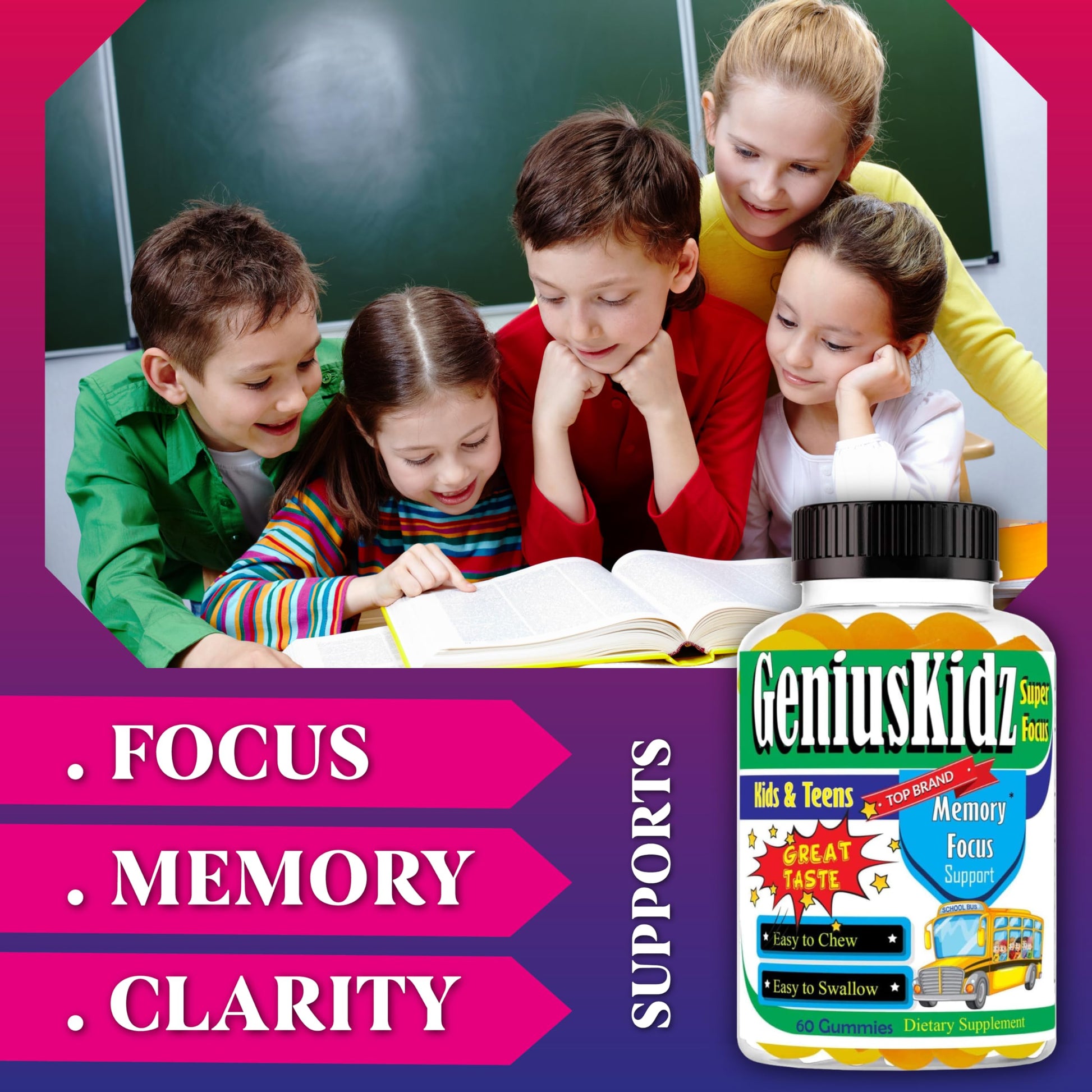 Celebrity Lifestyle Product Brain Support Focus Supplement for Kid and Teens Omega 3 Gummy Vitamin Memory and Attention, Brain Booster, Kid Focus Attention Supplement(1 Bottle) DHA 60ct Celebrity LifeStyle Product buy supplements canada