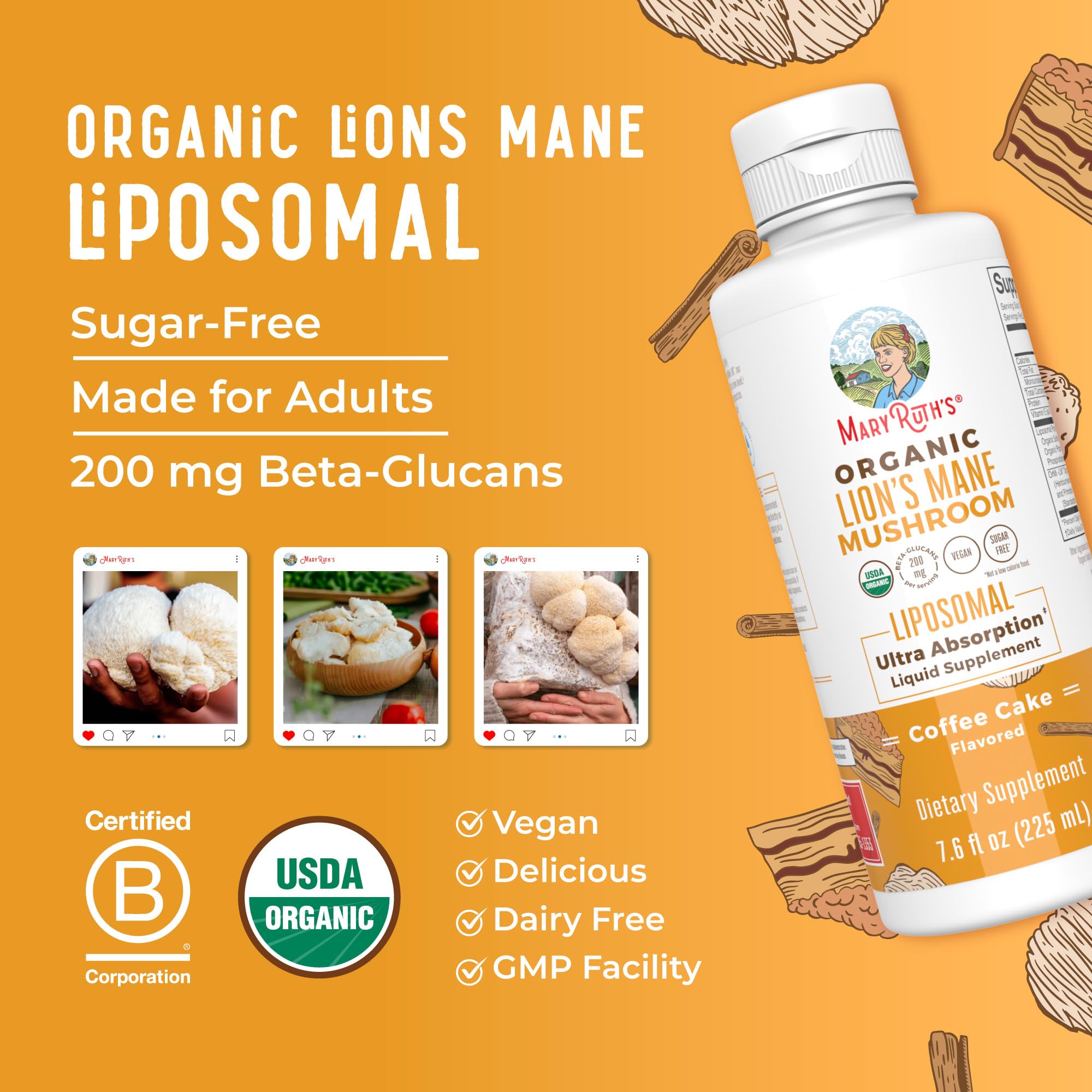 MaryRuth Organics Lions Mane Supplement | Ultra Absorption Liposomal | Full Spectrum Lion's Mane Mushroom | 200mg Beta-Glucans Per Serving | USDA Organic | Vegan | 7.6 oz | 15 Servings MARYRUTH'S buy supplements canada