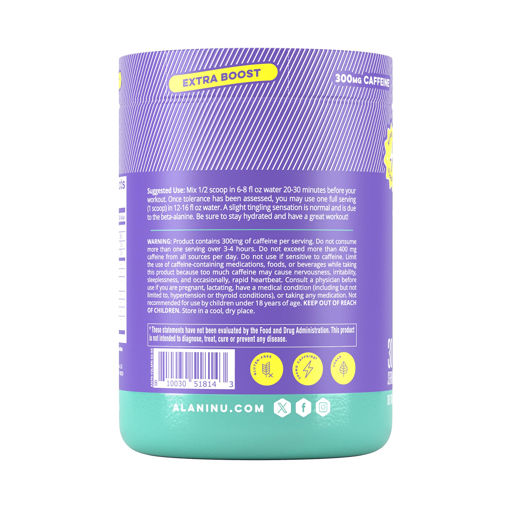 Alani Nu Pre Workout+ Powder Frozen Lemonade, Extra Boost, Sugar Free, 300mg Caffeine, L-Theanine, Beta-Alanine, Citrulline, 30 Servings Alani Nu buy supplements canada