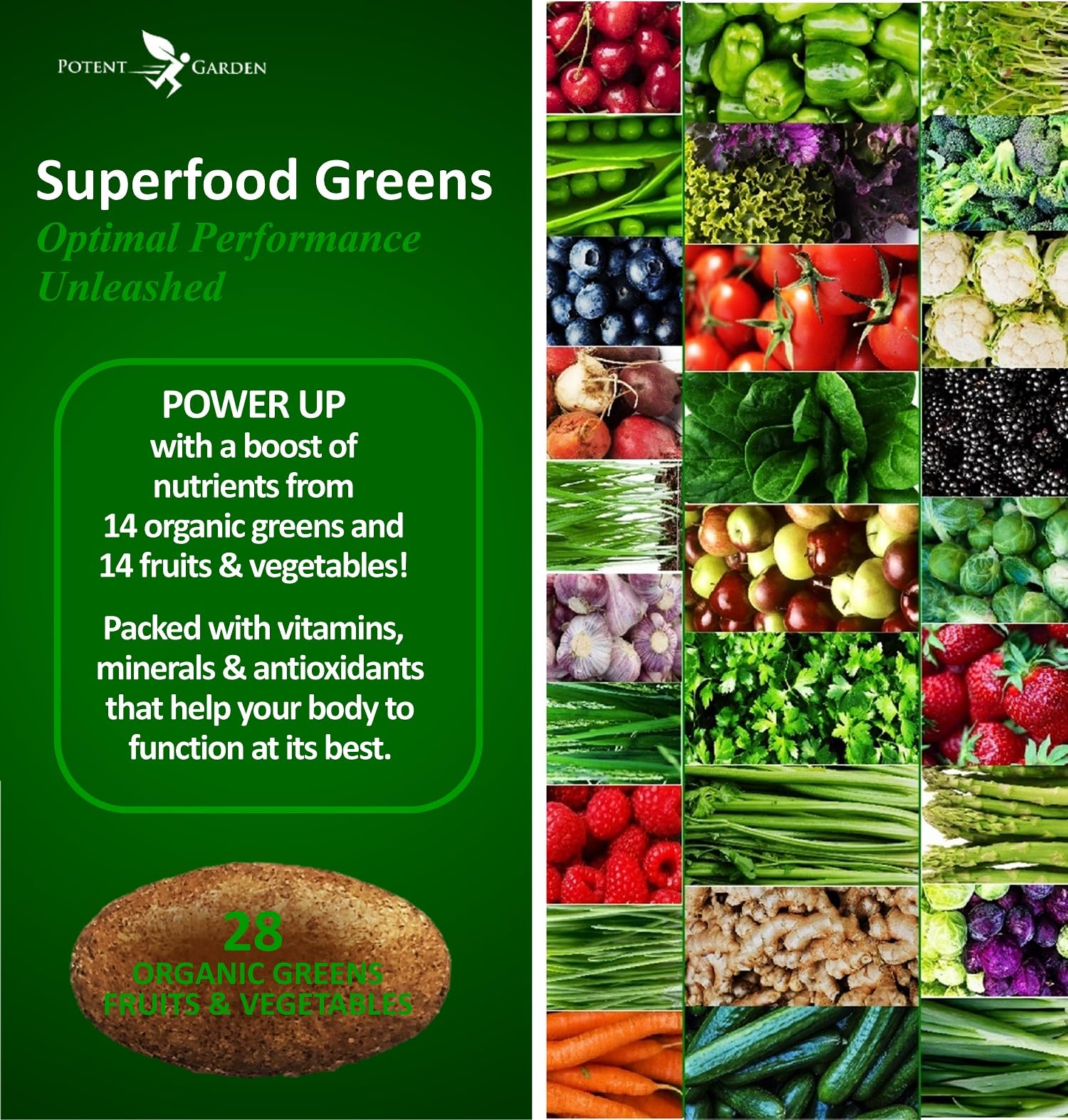 Potent Garden Organic Superfood Greens, Fruit and Veggies Supplement Rich in Vitamins & Antioxidants with Alfalfa, Beet Root & Tart Cherry to Boost Energy, Immunity & Gut Health, Greens Tablets 60 Ct Potent Garden buy supplements canada
