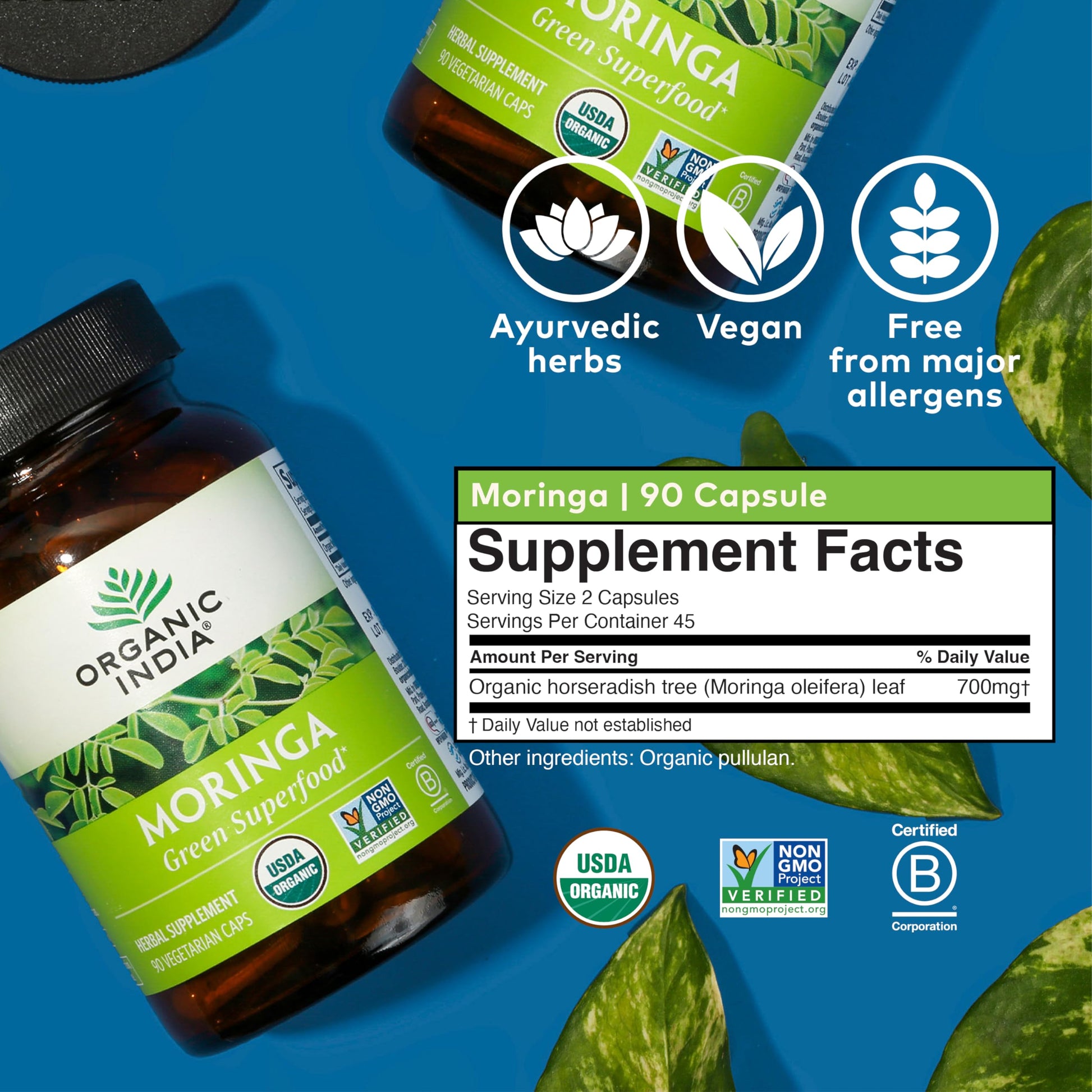 ORGANIC INDIA Moringa Herbal Supplement - Green Superfood, Nutrient Dense, Pure Plant Protein, Vitamin A, E, K, Iron, Calcium, Fiber, Vegan ORGANIC INDIA buy supplements canada