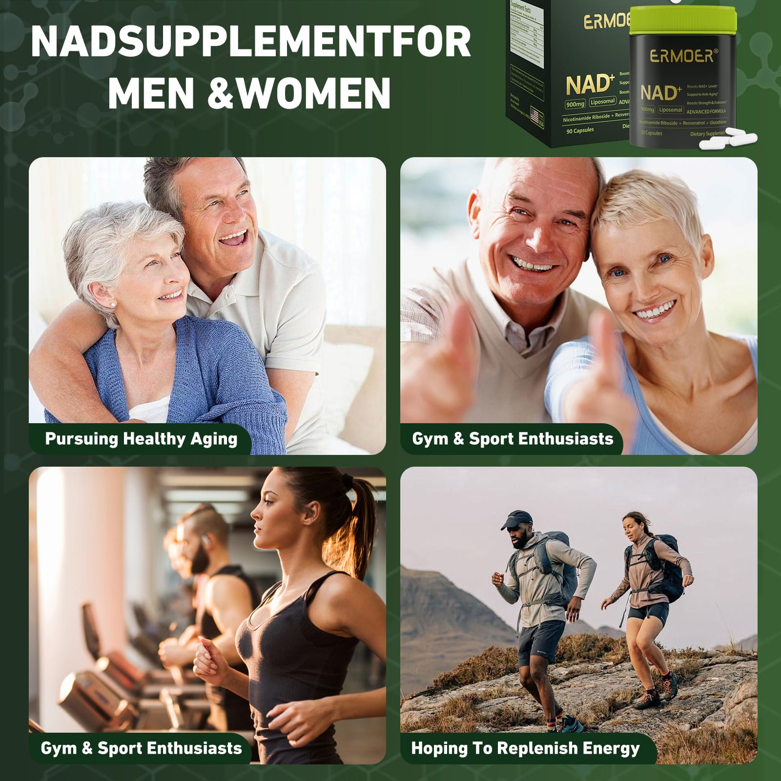 ERMOER NAD Liposomal Nicotinamide Riboside with Resveratrol & Quercetin 900mg, NAD Resveratrol Supplement for Anti Aging, Energy, Antioxidant, Focus (90 Count) ERMOER buy supplements canada