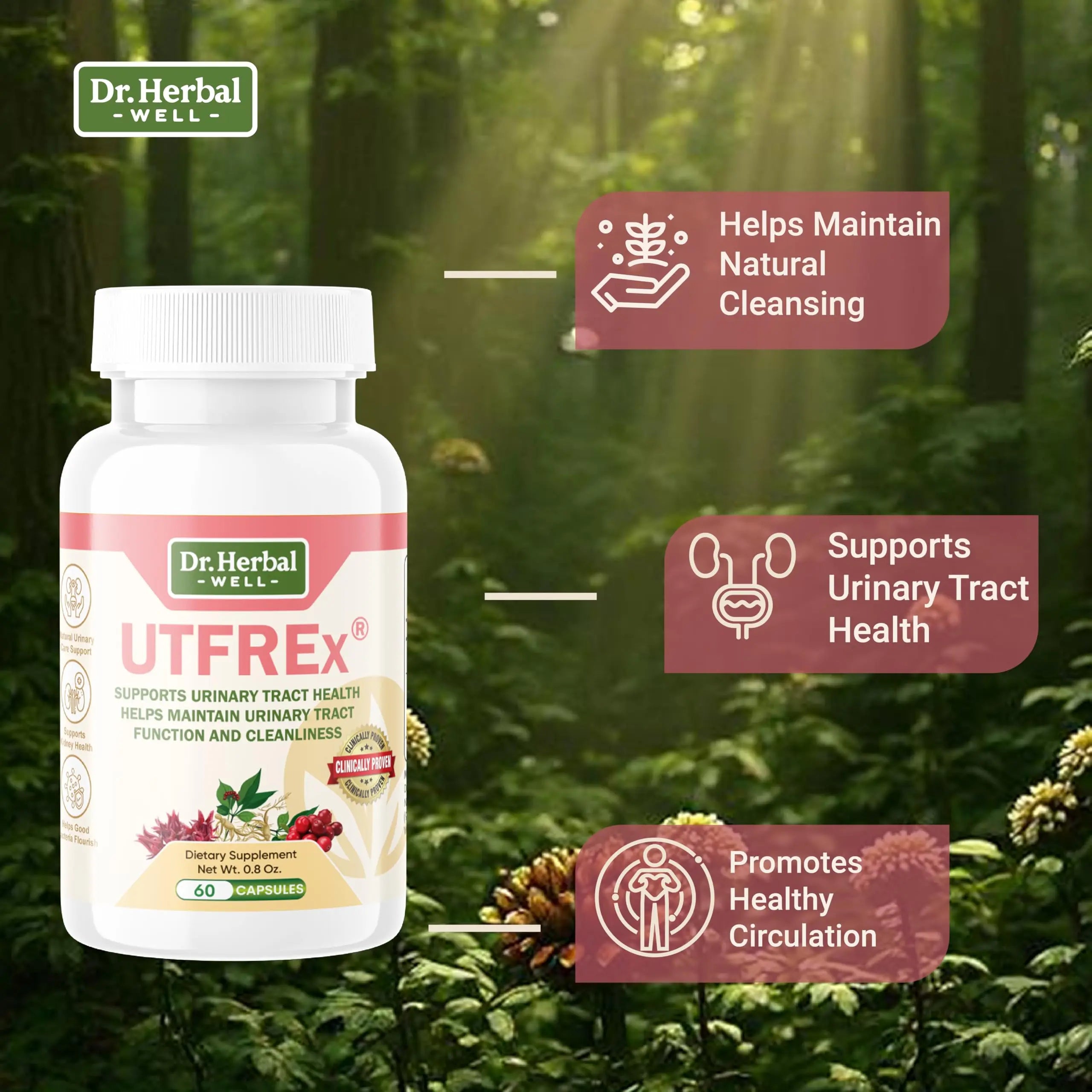 DR. HERBAL WELL UTFREX Clinically Proven Urinary Tract UTI Health Supplement Natural Support Cleanse Flush Protect (No Probiotics & D-Mannose) – 60 Capsules DR. HERBAL WELL buy supplements canada