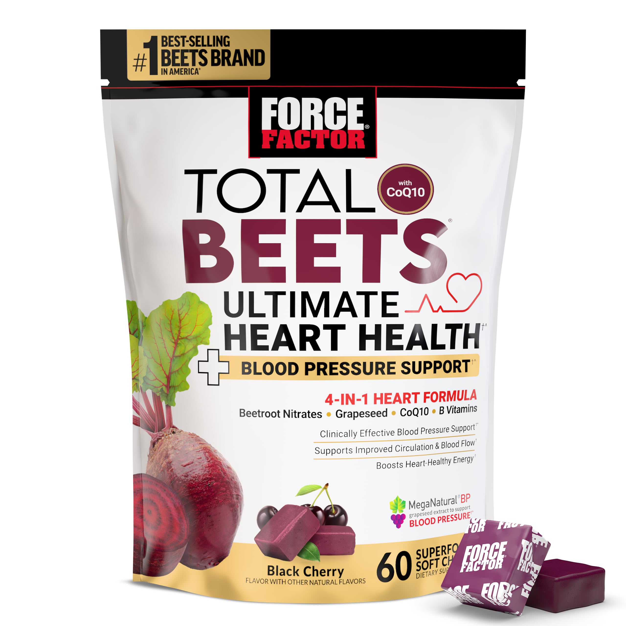 Force Factor Total Beets Ultimate Heart Health Chews for Blood Pressure Support, with Beetroot Powder, CoQ10, B Vitamins & Grapeseed Extract for Blood Flow Force Factor buy supplements canada