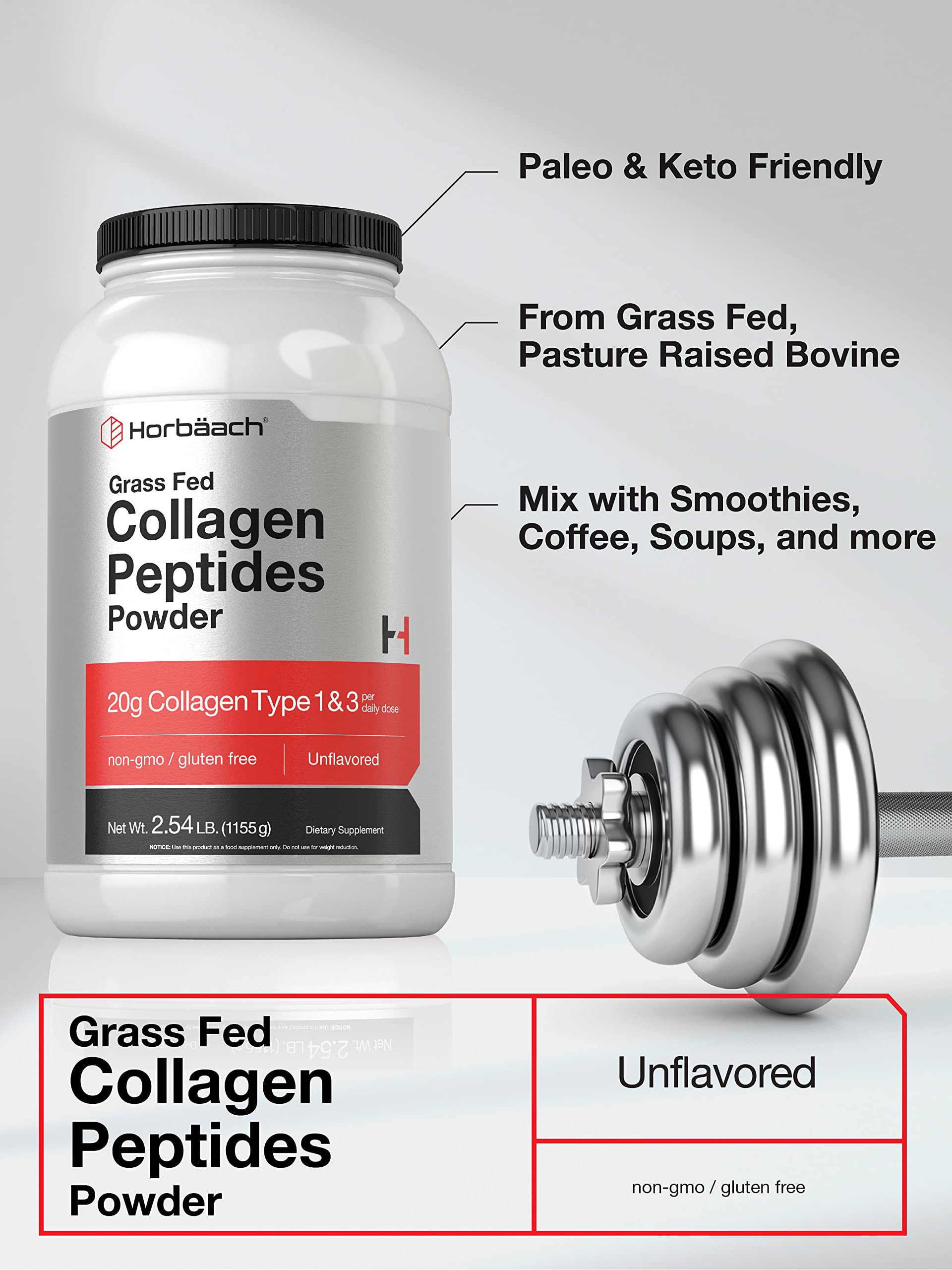Collagen Peptides Powder 40 oz | Unflavored | Type 1 and 3 | Hydrolyzed Protein Collagen Horbäach buy supplements canada