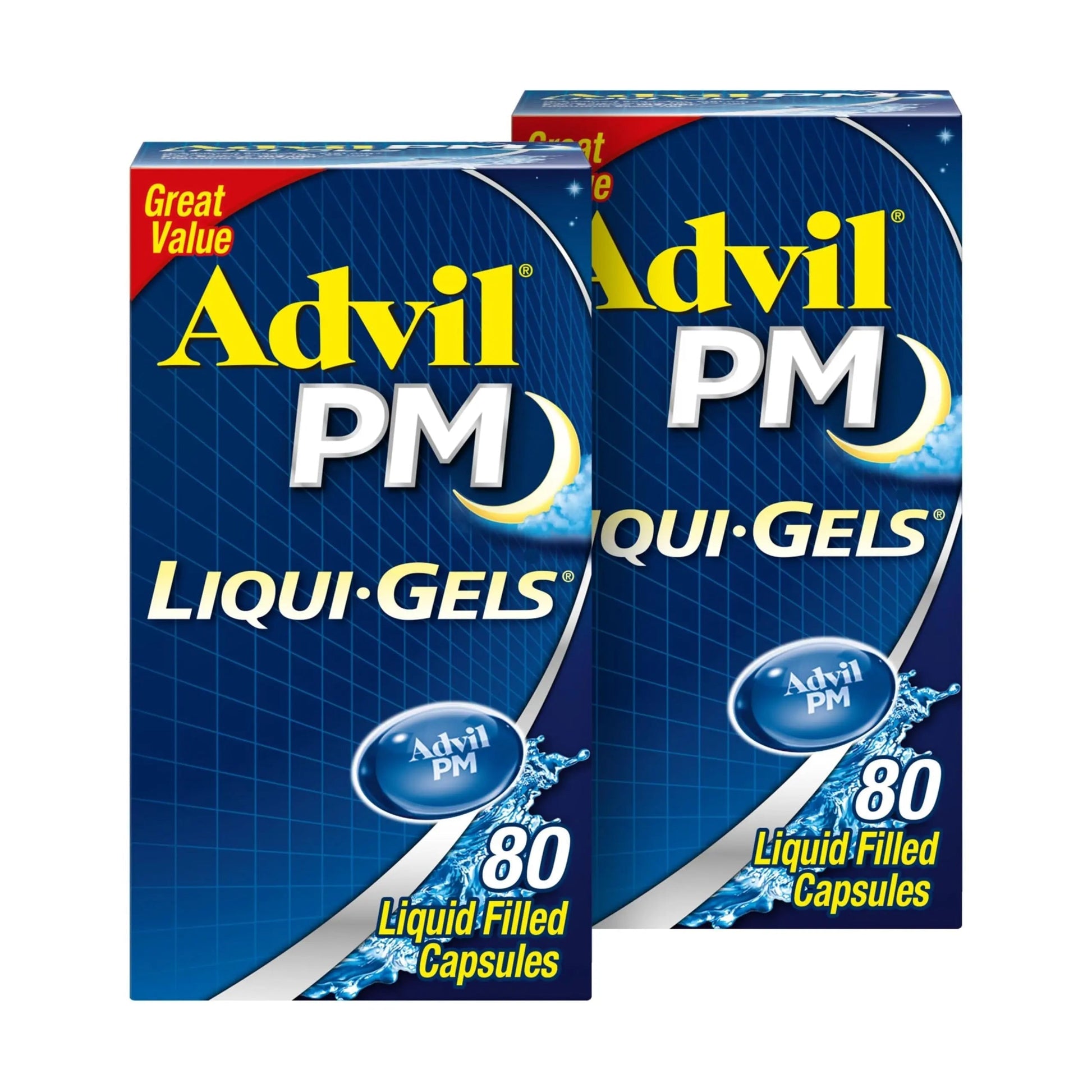 Advil PM Liqui-Gels Pain Reliever and Nighttime Sleep Aid, Pain Medicine with Ibuprofen for Pain Relief and Diphenhydramine HCL for a Sleep Aid - 2x80 Liquid Filled Capsules Advil buy supplements canada