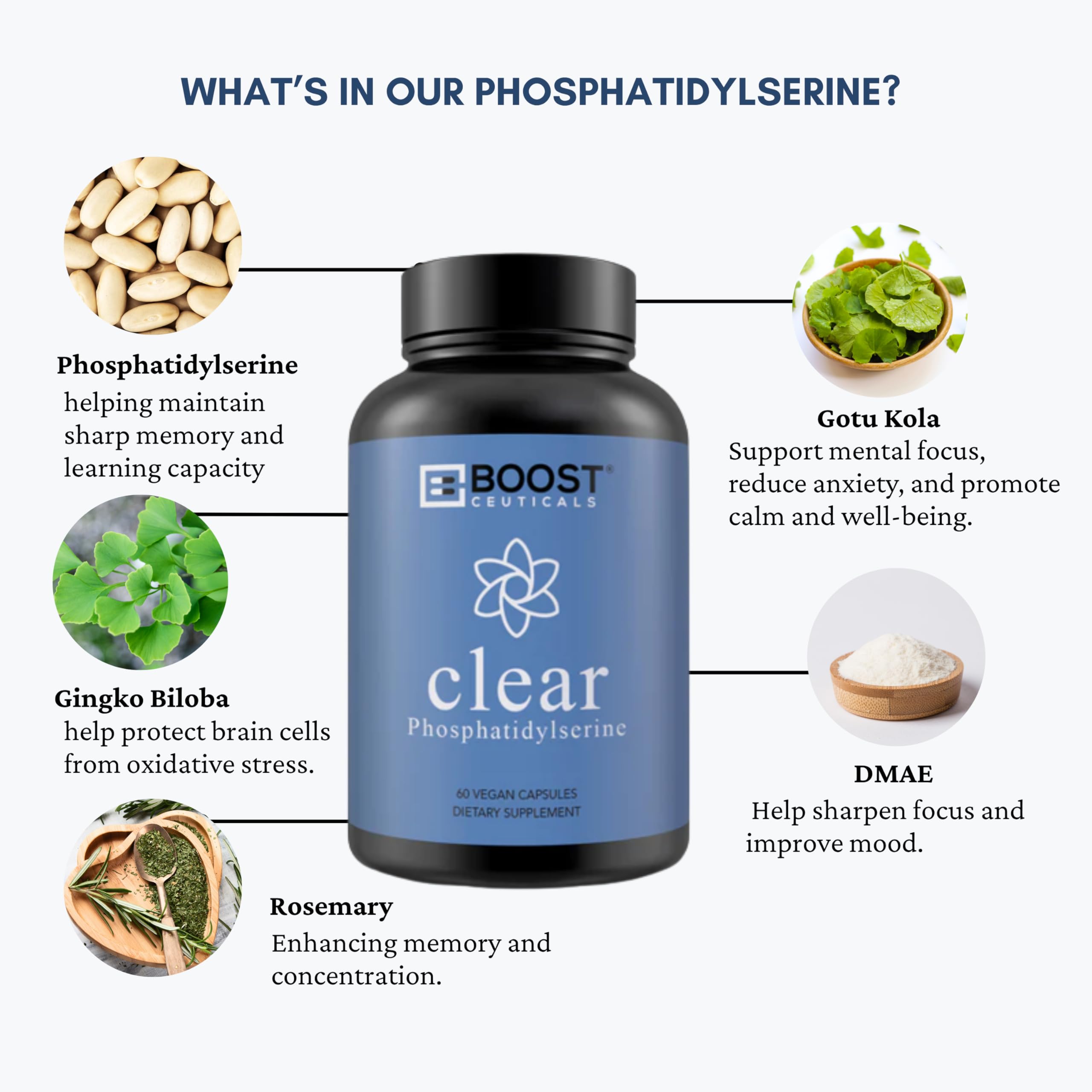 BoostCeuticals Phosphatidylserine 100mg with Ginkgo DMAE Gotu Kola - Memory, Stress & Cortisol Support, Cognitive Focus, Sleep Health, Brain Function Supplement, 90 Capsules BoostCeuticals buy supplements canada