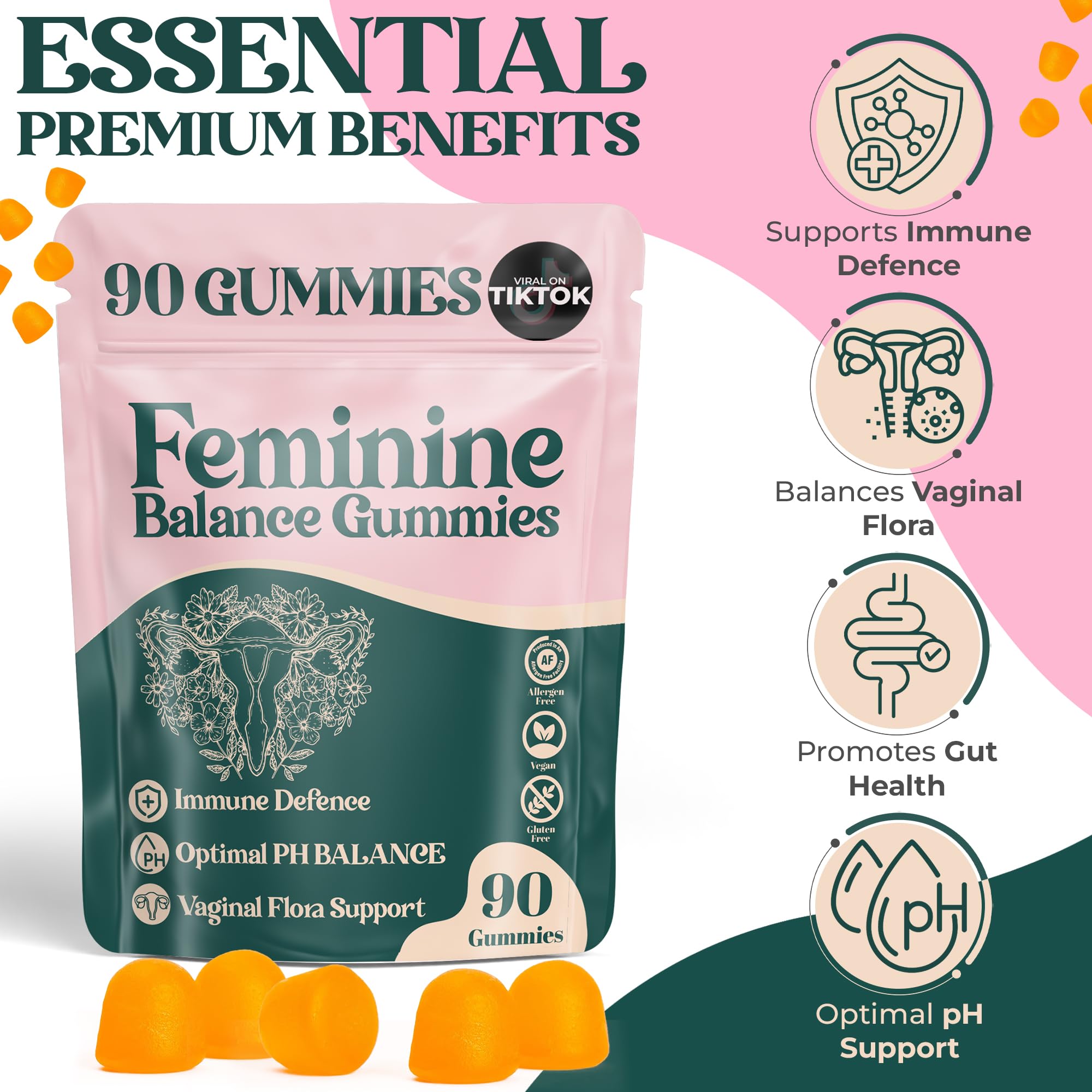 ORGANIC UPLIFT Premium Feminine Balance Gummies - for Women’s Health & Wellness - Immune Support - Vegan, Gluten-Free - Hawaiian Pineapple - 90 Gummies - 45 Servings ORGANIC UPLIFT buy supplements canada