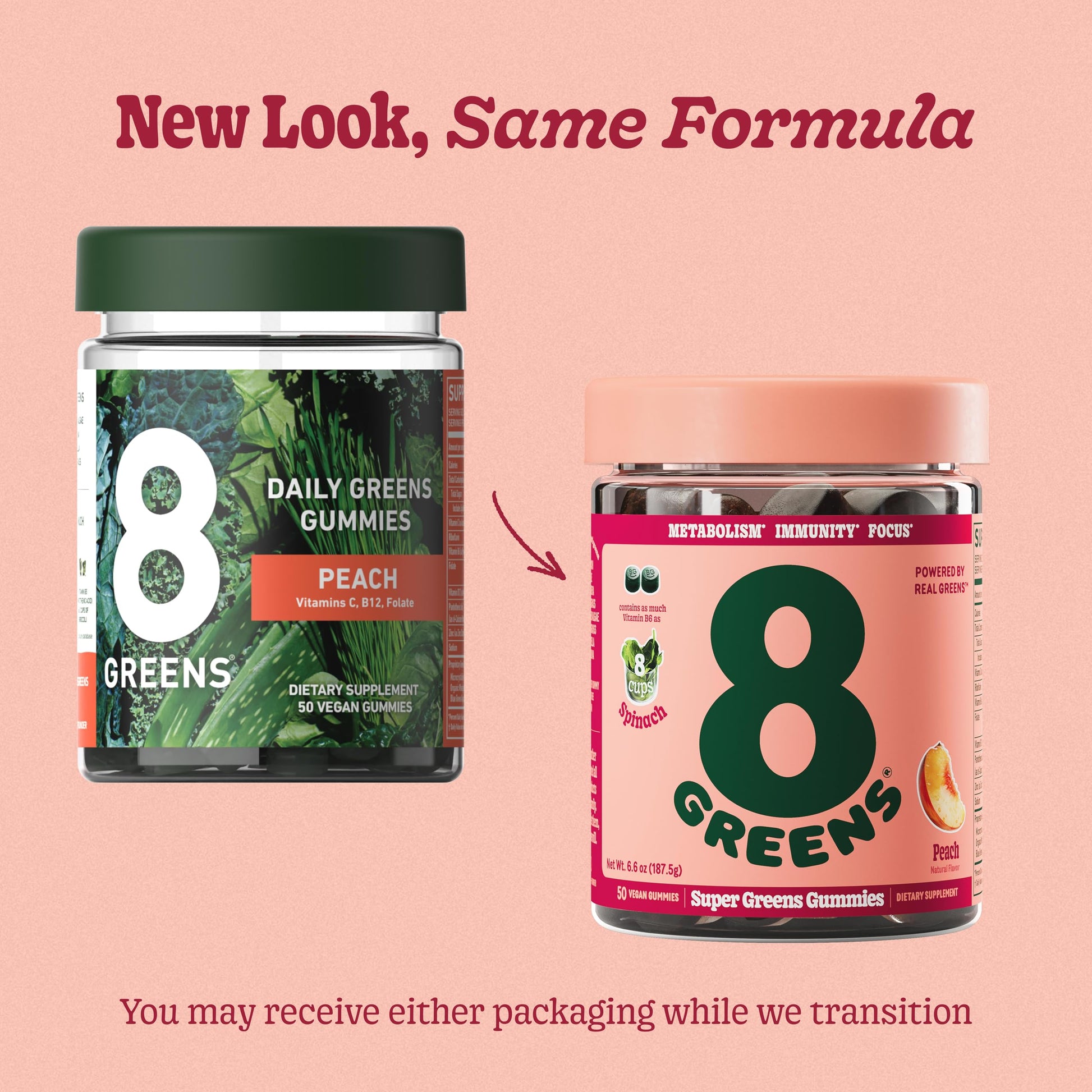 8Greens Supergreens Gummies | Super Greens Powder Superfood Gummy for Metabolism, Immunity & Focus, Digestive Health Enzymes, Organic: Chlorella, Spirulina, Aloe Vera, Peach Flavor, 200 Count 8Greens buy supplements canada