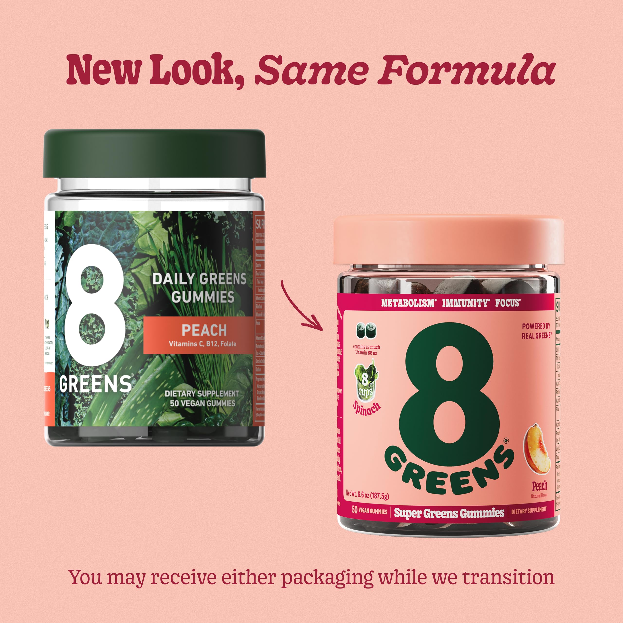 8Greens Supergreens Gummies | Super Greens Powder Superfood Gummy for Metabolism, Immunity & Focus, Digestive Health Enzymes, Organic: Chlorella, Spirulina, Aloe Vera, Peach Flavor, 200 Count 8Greens buy supplements canada