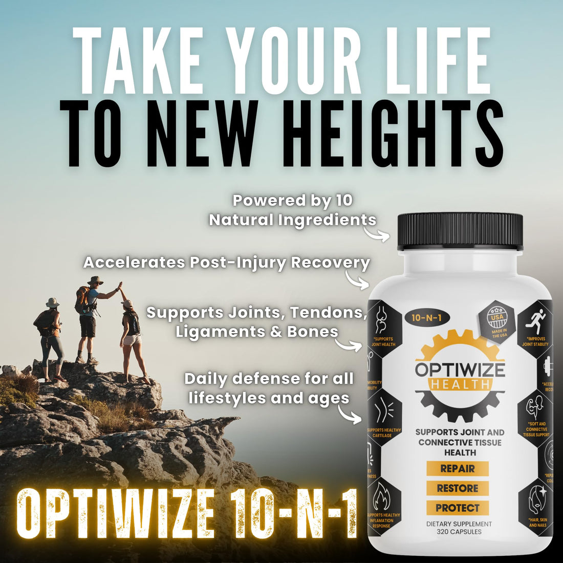 OptiWize 10-N-1 Joint Support Hydrolyzed Collagen,MSM, Hyaluronic Acid, Glucosamine,Chondroitin & More- Targets Joint Discomfort, OptiWize buy supplements canada