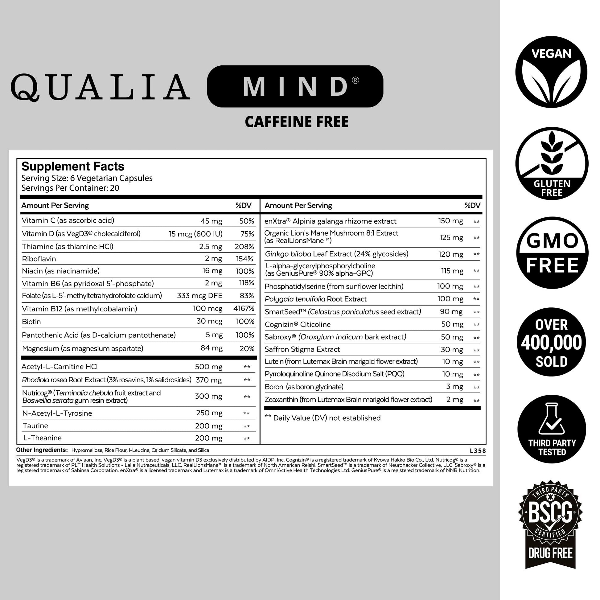 Qualia Mind (Caffeine Free) | The Ultimate Blend for Brain Health* | Doctor-Formulated Nootropic to Fuel Focus & Concentration* | Supports Long Term Brain Health| Maintain Drive & Productivity QUALIA LIFE SCIENCES buy supplements canada