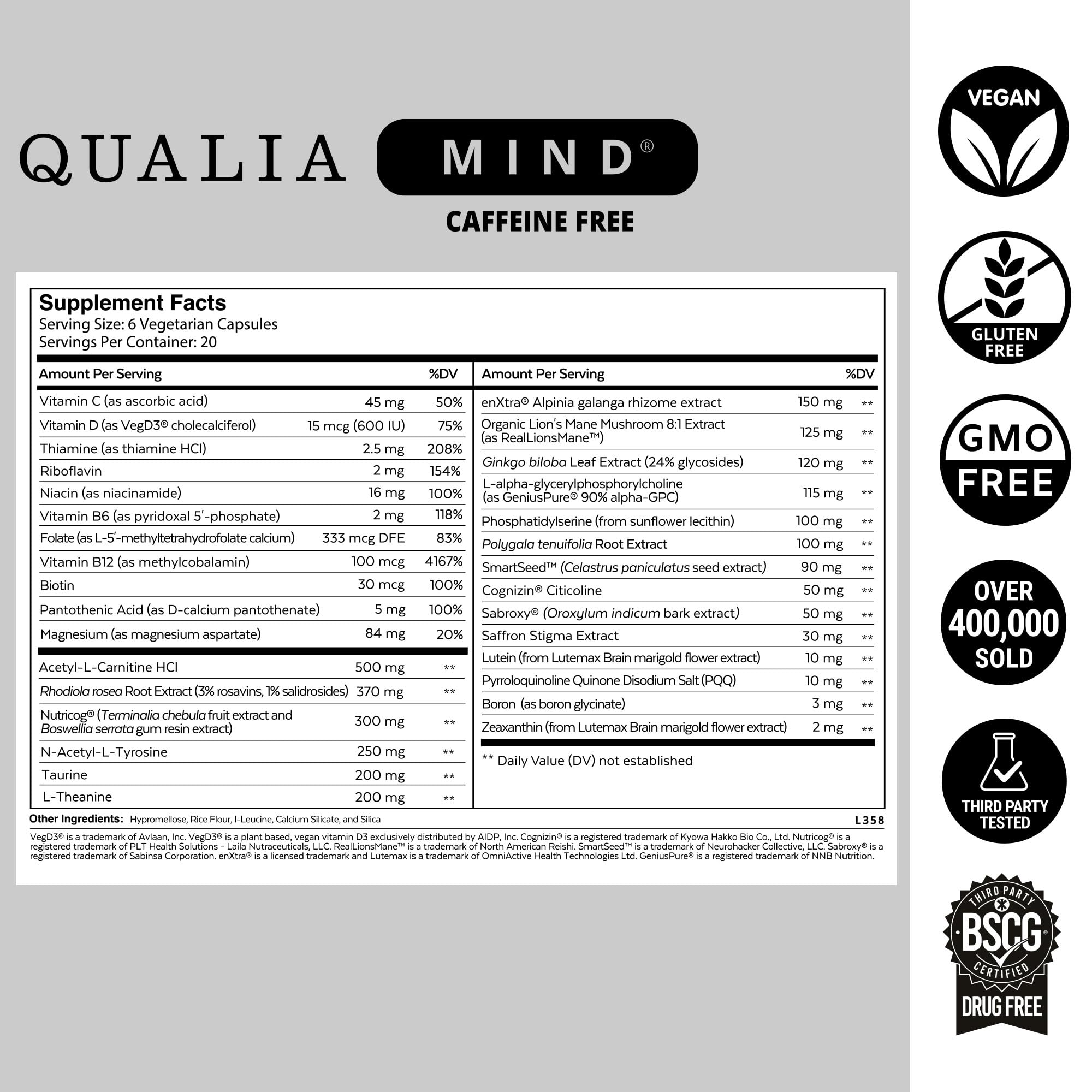 Qualia Mind (Caffeine Free) | The Ultimate Blend for Brain Health* | Doctor-Formulated Nootropic to Fuel Focus & Concentration* | Supports Long Term Brain Health| Maintain Drive & Productivity QUALIA LIFE SCIENCES buy supplements canada