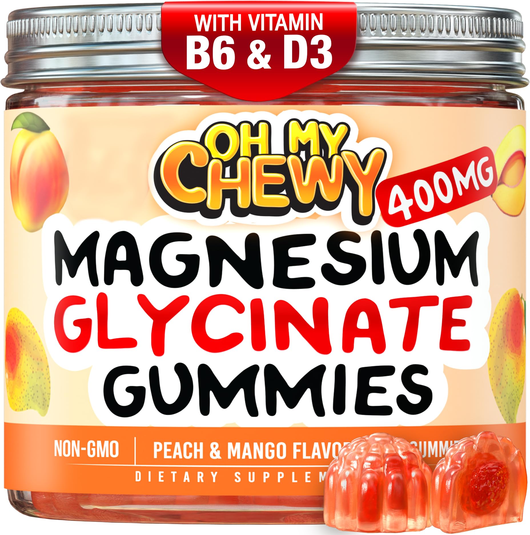 Center-Filled Magnesium Glycinate Gummies 400MG - High Absorption for Kids, Teens & Adults - Supplement for Sleep, Calm & Muscle Relaxation with B6 & D3 - Gluten Free & Vegan Friendly - 60 Count OH MY CHEWY buy supplements canada