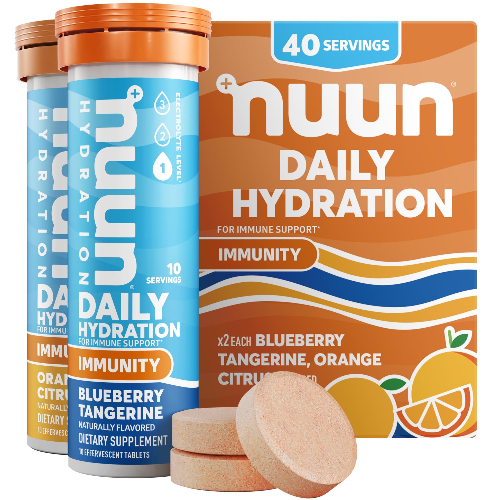 Nuun Immunity Electrolyte Tablets with Vitamin D, C, E, & A, Ginger, Elderberry, Magnesium & 4 Other Essential Electrolytes, Vegan, Blueberry Tangerine & Orange Citrus, 4 Pack (40 Servings Total) Nuun buy supplements canada