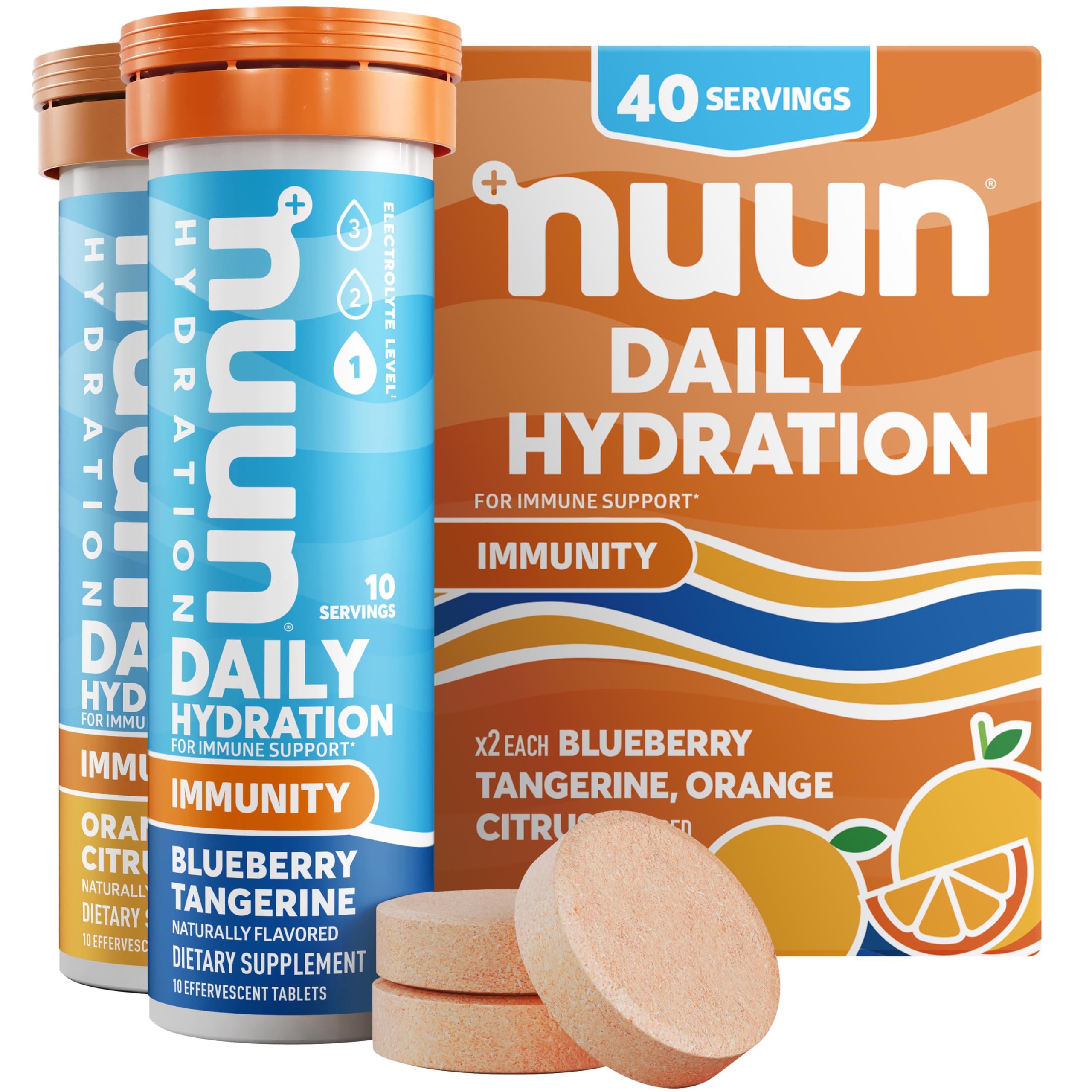 Nuun Immunity Electrolyte Tablets with Vitamin D, C, E, & A, Ginger, Elderberry, Magnesium & 4 Other Essential Electrolytes, Vegan, Blueberry Tangerine & Orange Citrus, 4 Pack (40 Servings Total) Nuun buy supplements canada