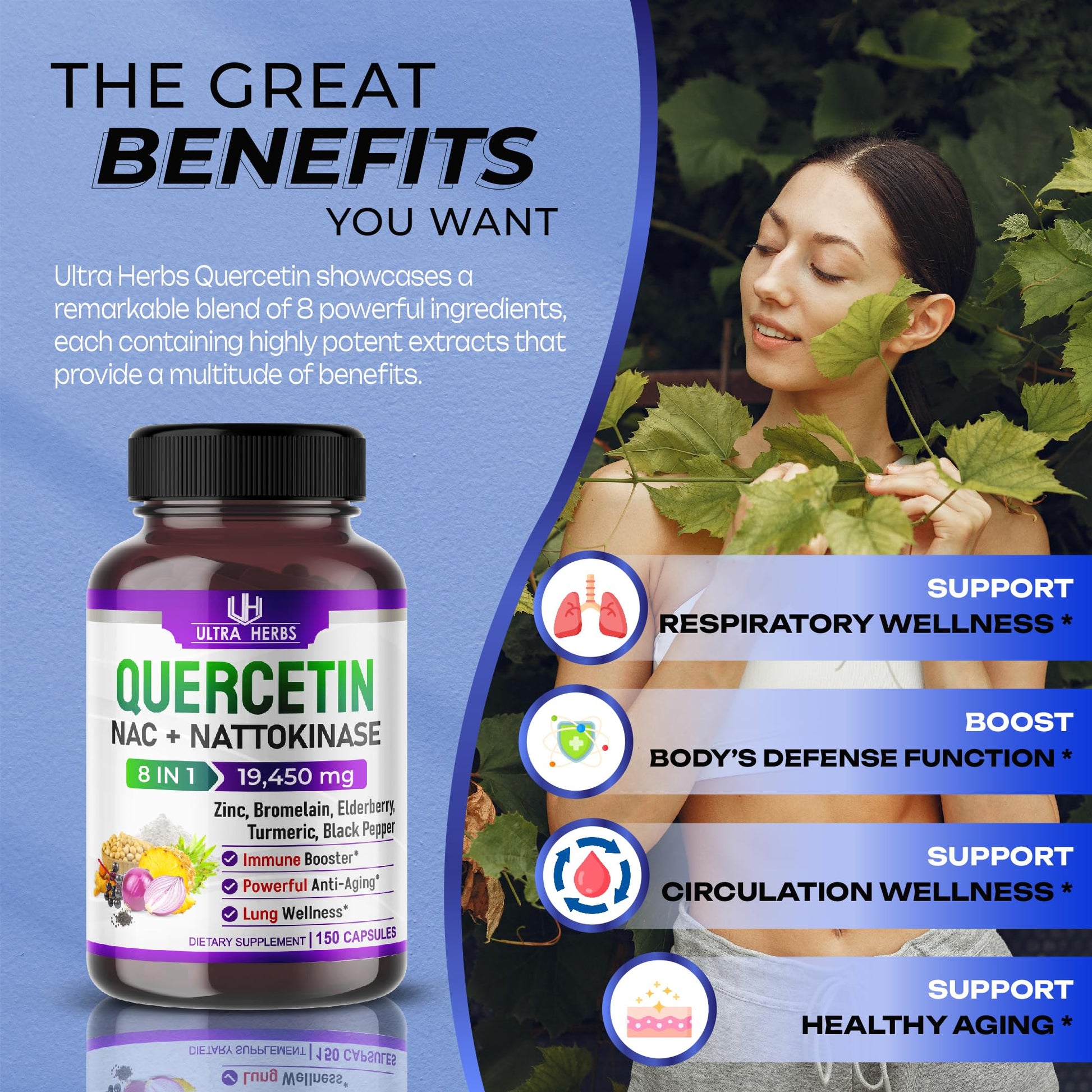 Quercetin 19,450mg 8 IN 1 with NAC, Nattokinase, Zinc, Bromelain, Elderberry, Turmeric ULTRA HERBS buy supplements canada