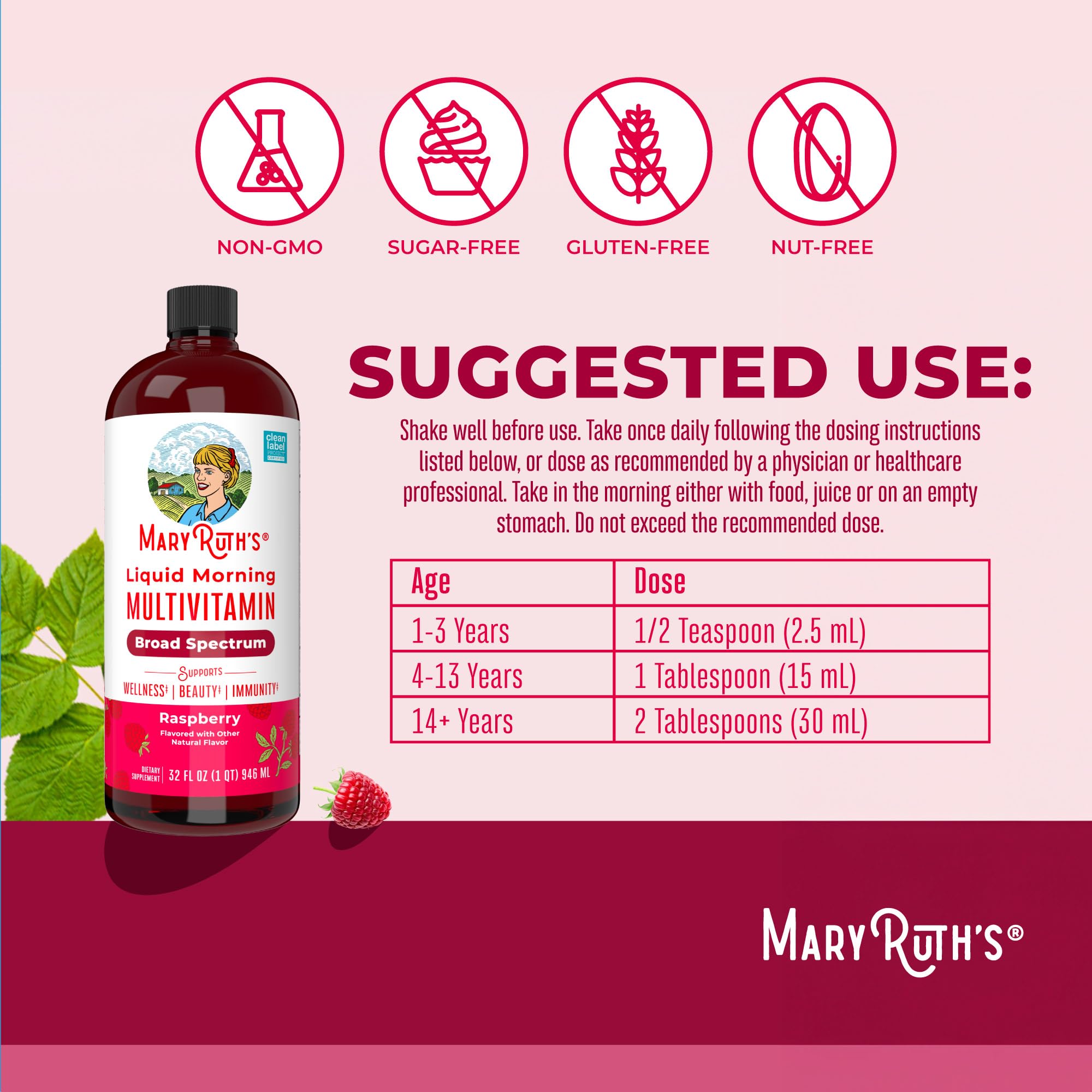 MARYRUTH'S Liquid Morning Multivitamin for Women, Men & Kids | Vitamin A C D E B6 B12 Biotin Zinc | Beauty | Vegan | Non-GMO | Gluten Free | 32 Servings MARYRUTH'S buy supplements canada