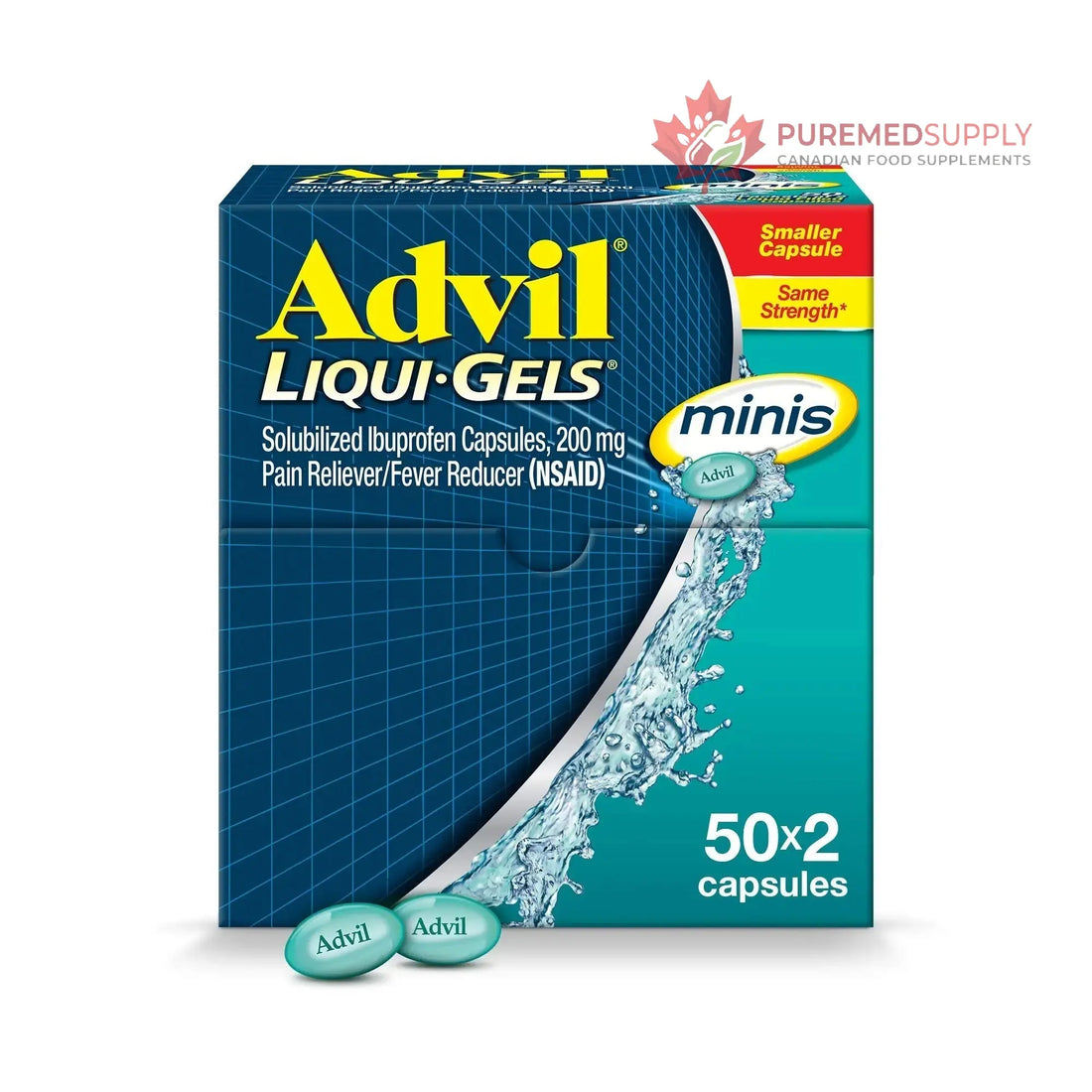 Advil Liqui-Gels minis Pain Reliever and Fever Reducer, Pain Medicine for Adults with Ibuprofen 200mg for Pain Relief - 50x2 Liquid Filled Capsules Advil buy supplements canada