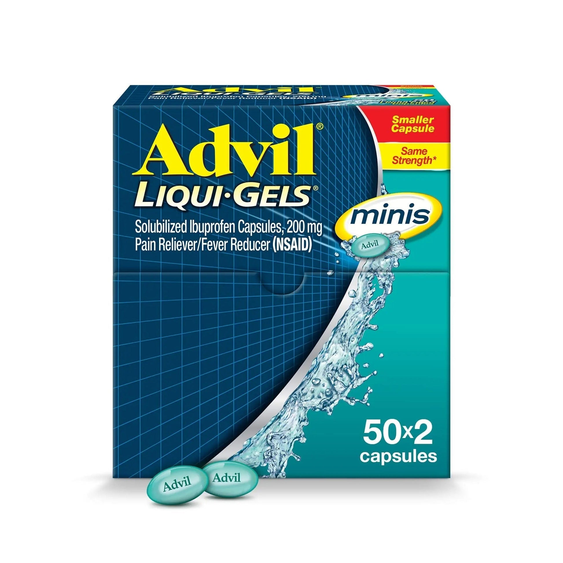 Advil Liqui-Gels minis Pain Reliever and Fever Reducer, Pain Medicine for Adults with Ibuprofen 200mg for Pain Relief - 50x2 Liquid Filled Capsules Advil buy supplements canada
