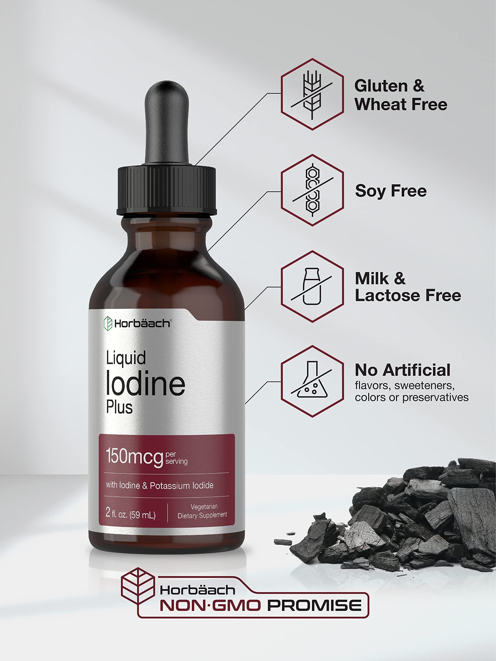 Liquid Iodine Solution Drops | 2 fl oz | 150 mcg | Iodine & Potassium Iodide Supplement Horbäach buy supplements canada