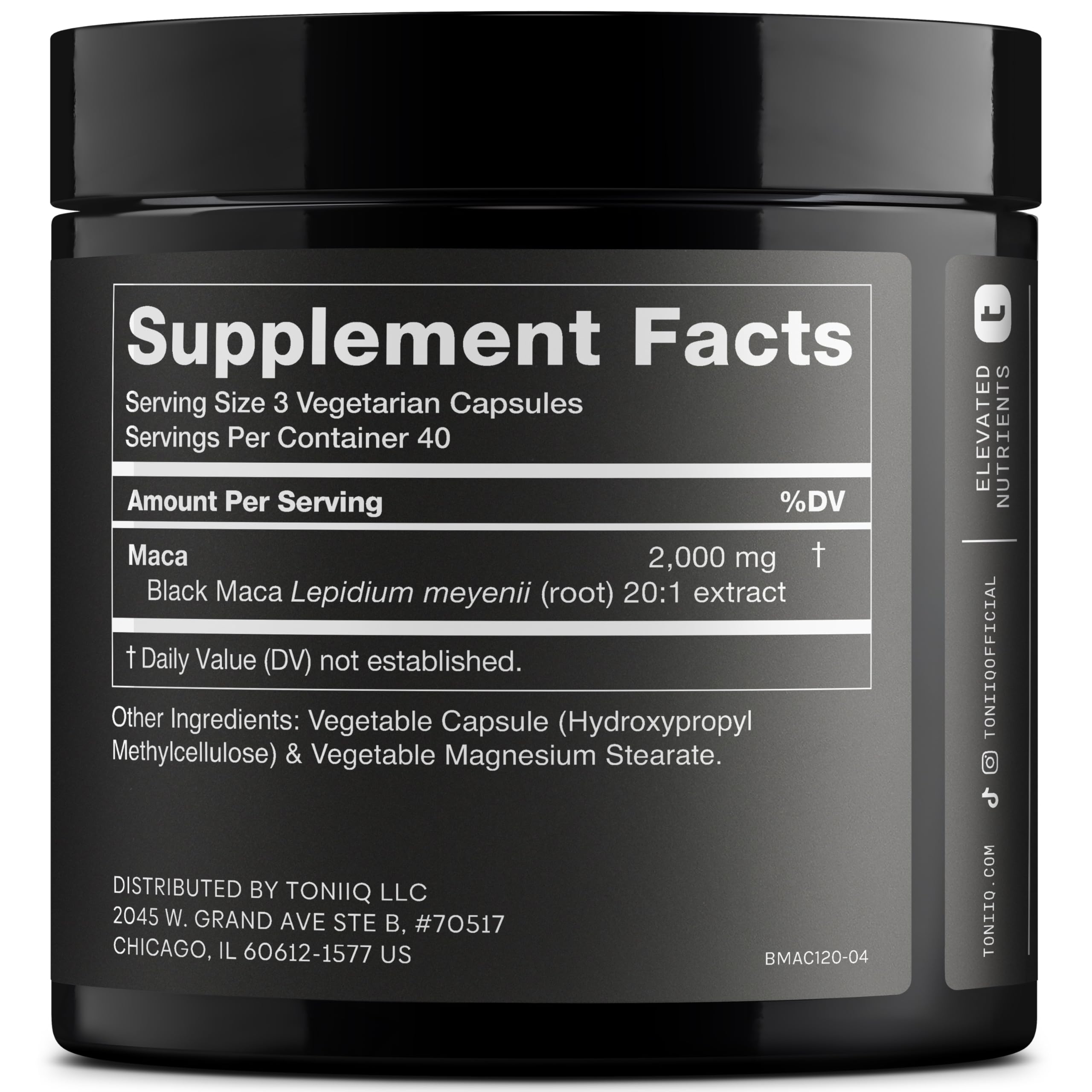 Toniiq Black Maca Root - Ultra High Potency 20:1 Extract - Single Origin, Wildcrafted & Highly Concentrated - Third-Party Lab Tested - 120 Capsules Toniiq buy supplements canada