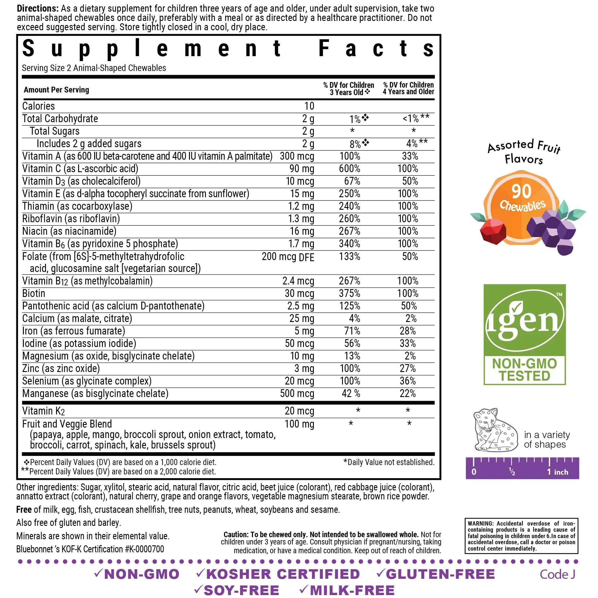 Bluebonnet Nutrition Rainforest Animalz Whole Food Based Multiple Chewable Tablets, Kids Multivitamin & Mineral, Vitamin C, D3, Iron BlueBonnet buy supplements canada