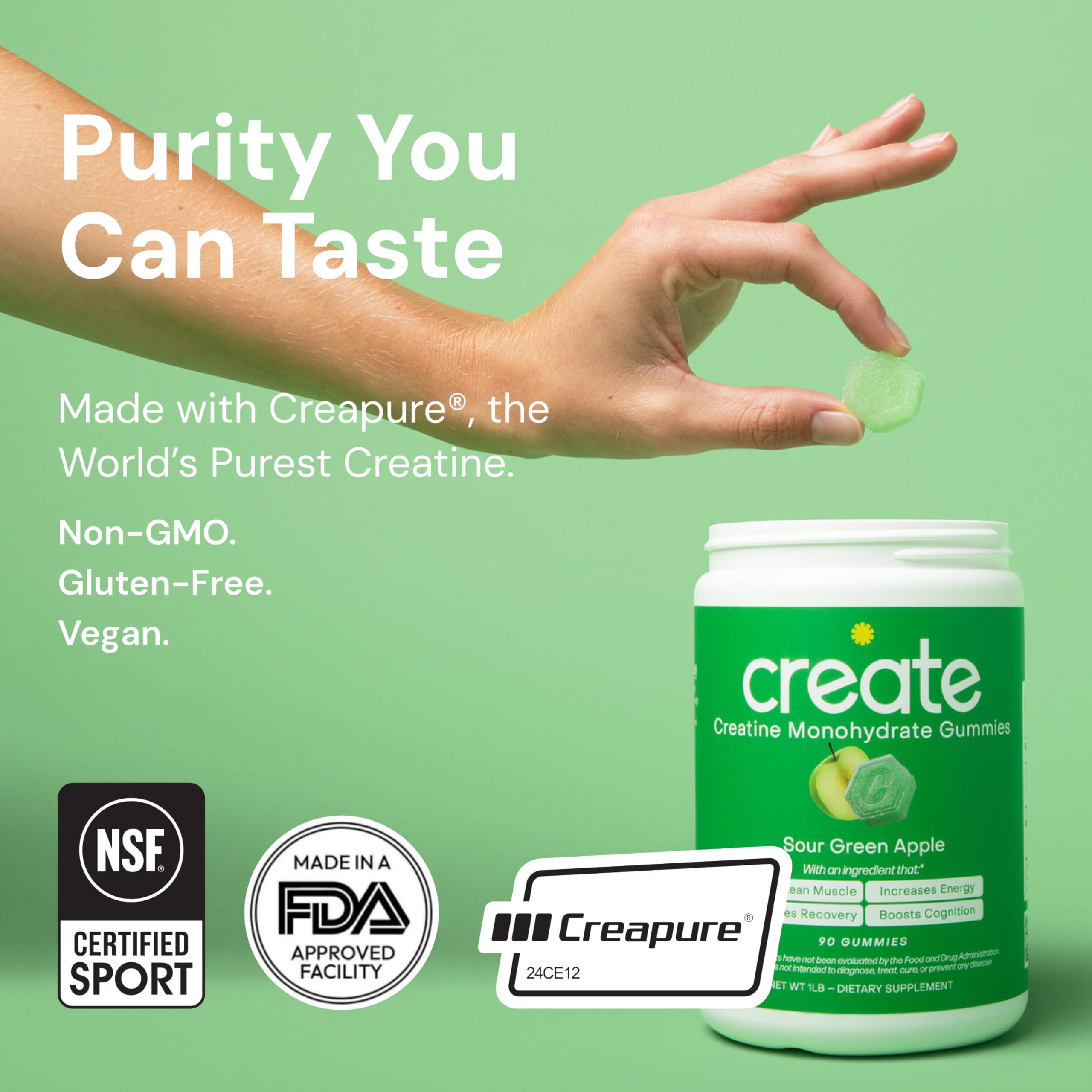 Create Creatine Monohydrate Gummies for Men & Women, Boost Focus, Strength, and Endurance, Anti-Melting Formula, Vegan, Gluten-Free, Non-GMO, 1.5g of Creatine per Gummy (Sour Green Apple) Create buy supplements canada