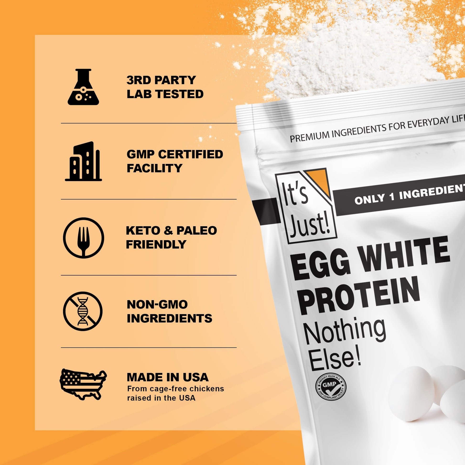 It's Just! - Egg White Protein Powder, Made in USA from Cage-Free Eggs, Dried Egg Whites (Unflavored, 8oz) It's Just! buy supplements canada