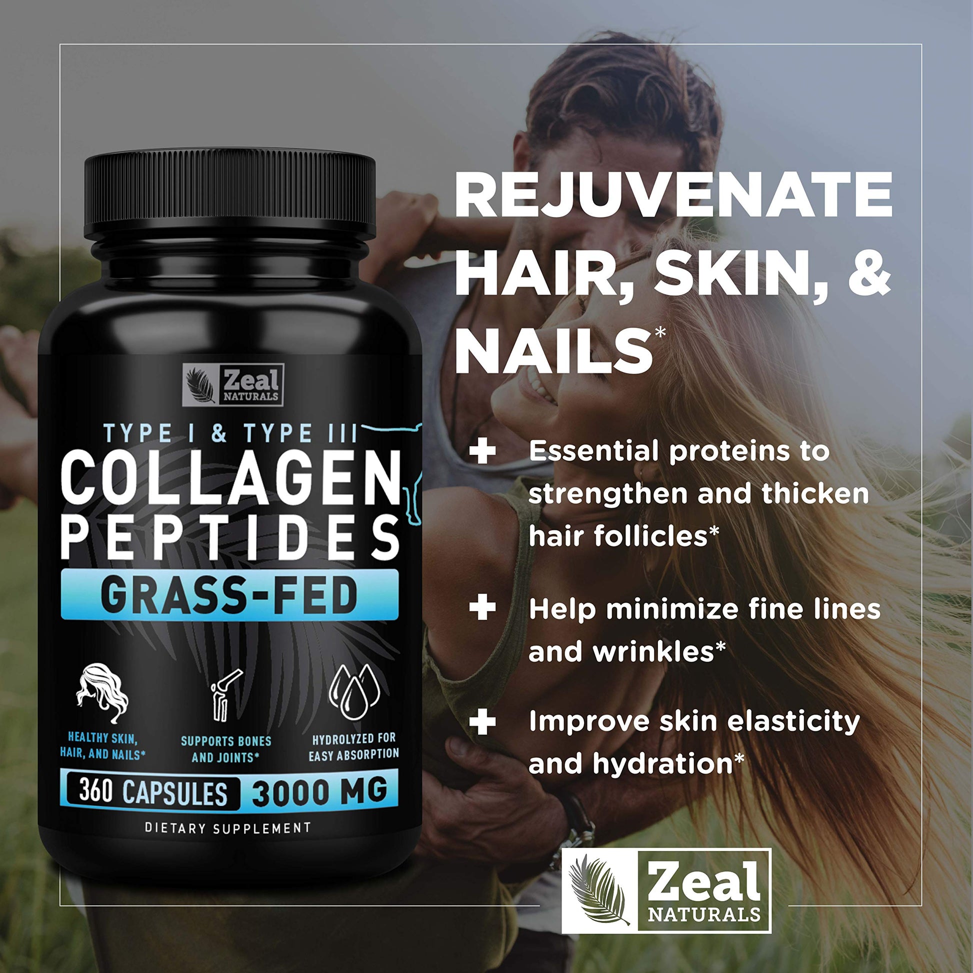 Zeal Naturals Collagen Peptides Collagen Pills (360 Capsules) Grass Fed Collagen Pepetide Powder - Hydrolyzed Collagen Powder for JointTendon SupplementHair Skin and Nails - Zeal Naturals buy supplements canada