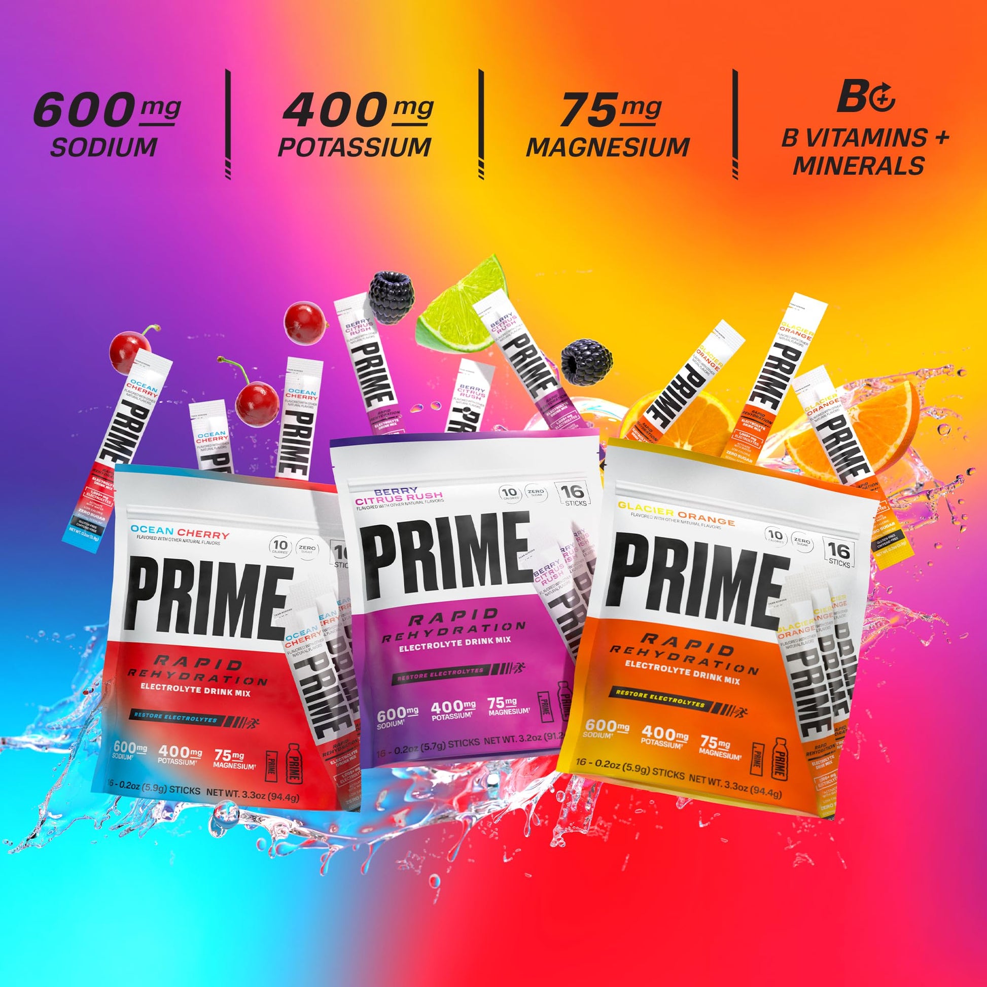 Prime Rapid Rehydration Electrolyte Powder Sticks, Ocean Cherry, Sugar Free Hydration Drink Mix with Sodium, Potassium, Magnesium & B Vitamins PRIME HYDRATION buy supplements canada