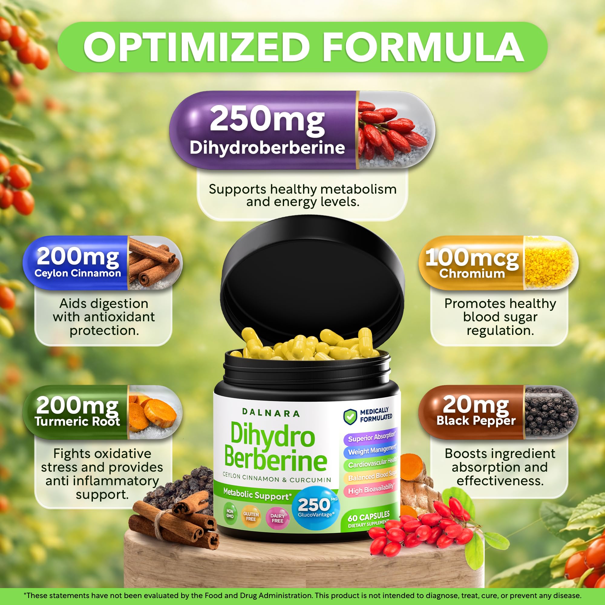 Dalnara Dihydroberberine Capsules 250mg, 60 Count - Supports Metabolic Wellness & Balanced Energy, Non-GMO,Dihydroberberine Supplement Dalnara buy supplements canada