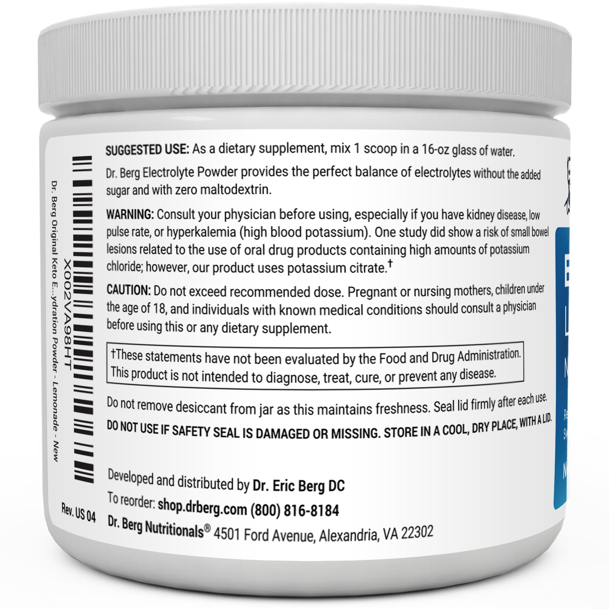 Dr. Berg Hydration Keto Electrolyte Powder - Enhanced w/ 1,000mg of Potassium & Real Dr. Berg Nutritionals buy supplements canada