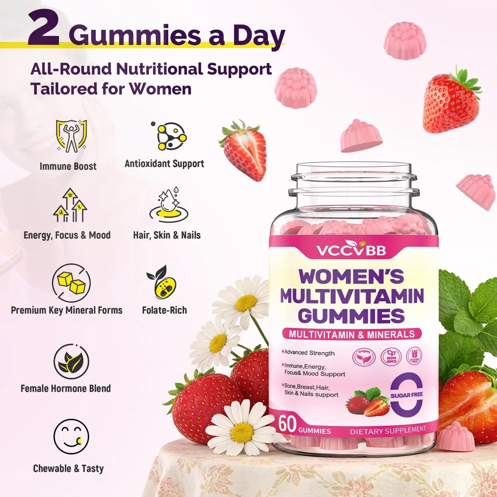 VCCVBB All-in-One Women's Multivitamin Gummies with Complete Vitamin & Mineral Complex, Herbal Blends for Energy, Overall Health VCCVBB buy supplements canada
