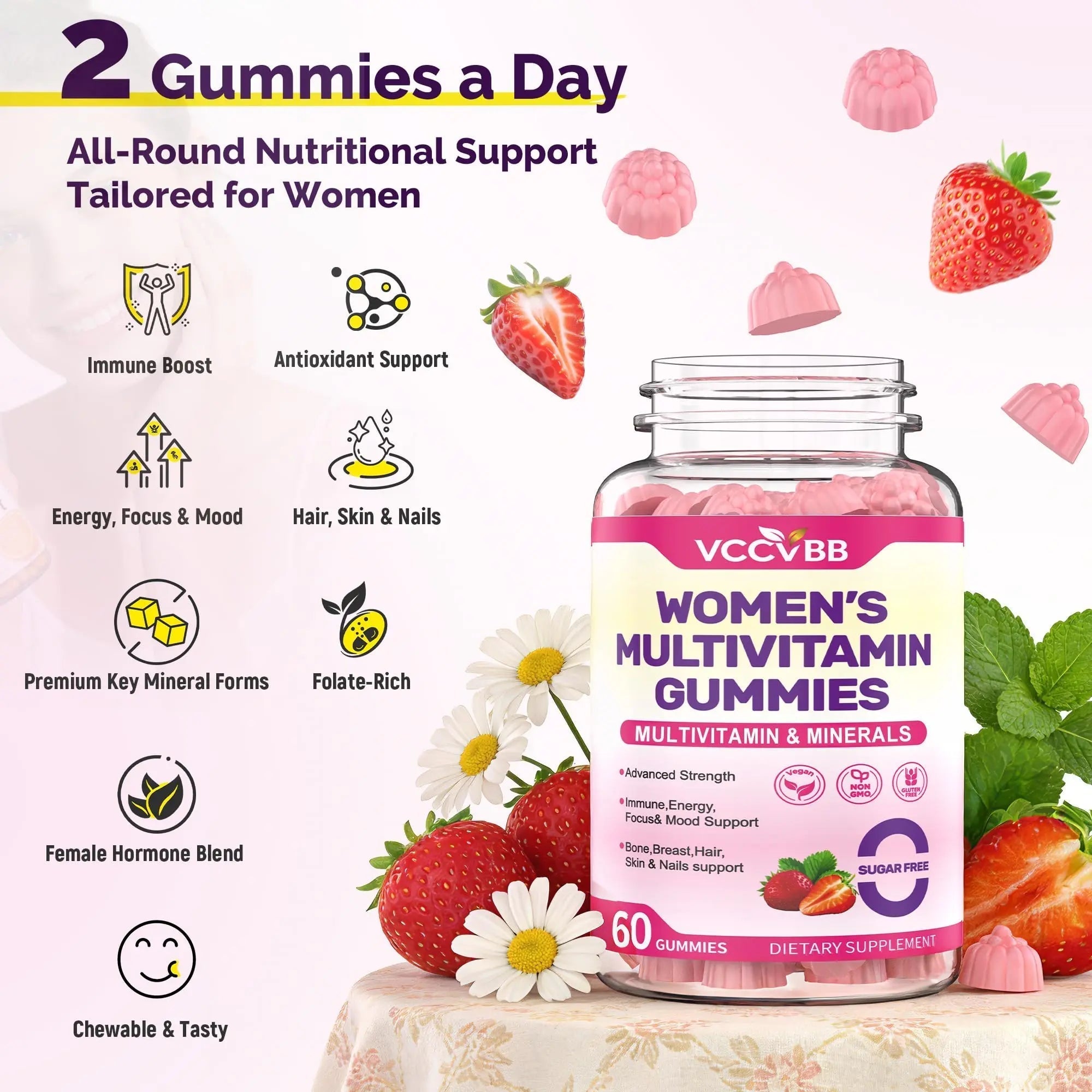 VCCVBB All-in-One Women's Multivitamin Gummies with Complete Vitamin & Mineral Complex, Herbal Blends for Energy, Overall Health VCCVBB buy supplements canada