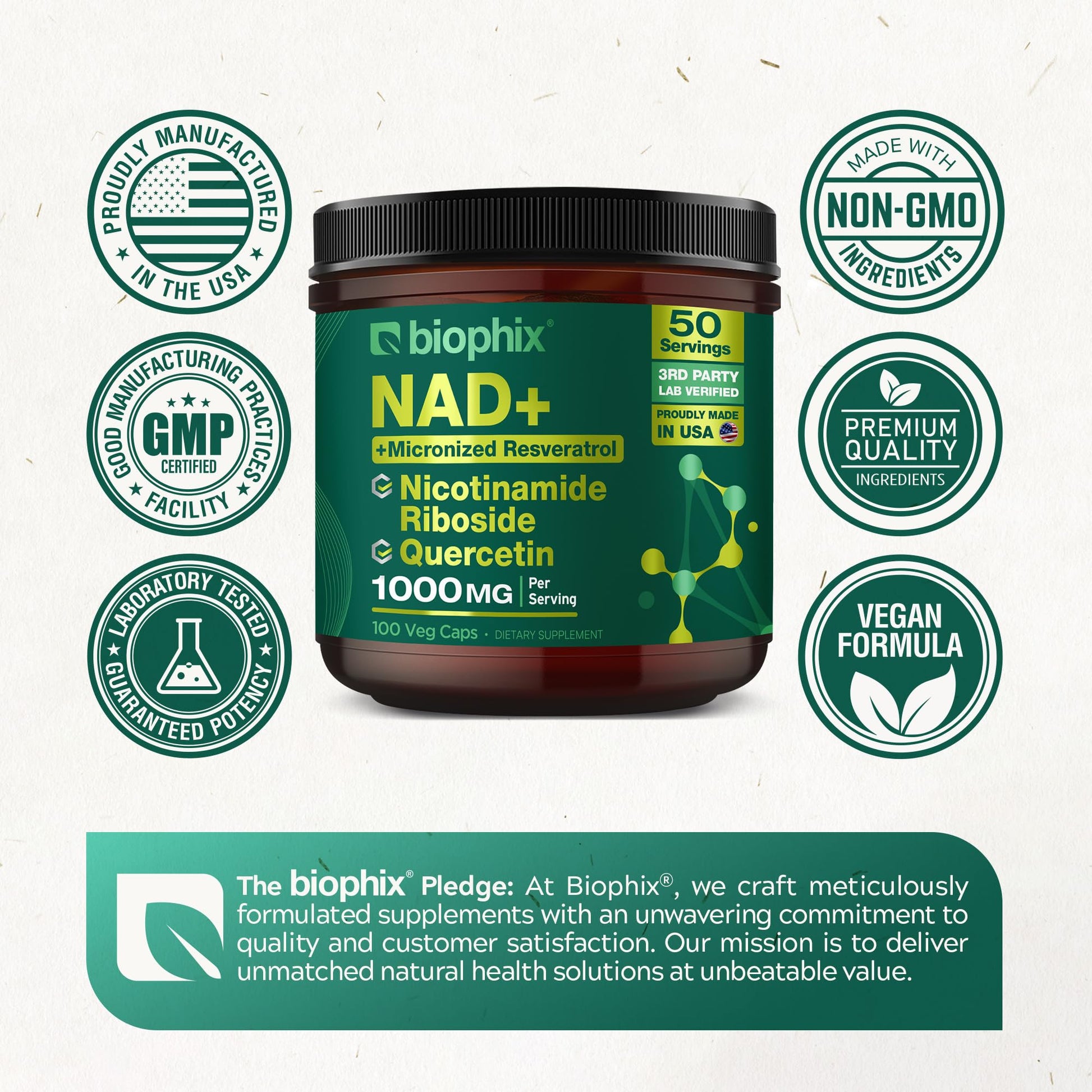 biophix NAD+ Liposomal Supplement for Women & Men - 1000 mg per Serving - Nicotinamide Riboside, Micronized Resveratrol & Quercetin Complex - 100 Veg Capsules - Non-GMO, Gluten-Free, cGMP Certified biophix buy supplements canada